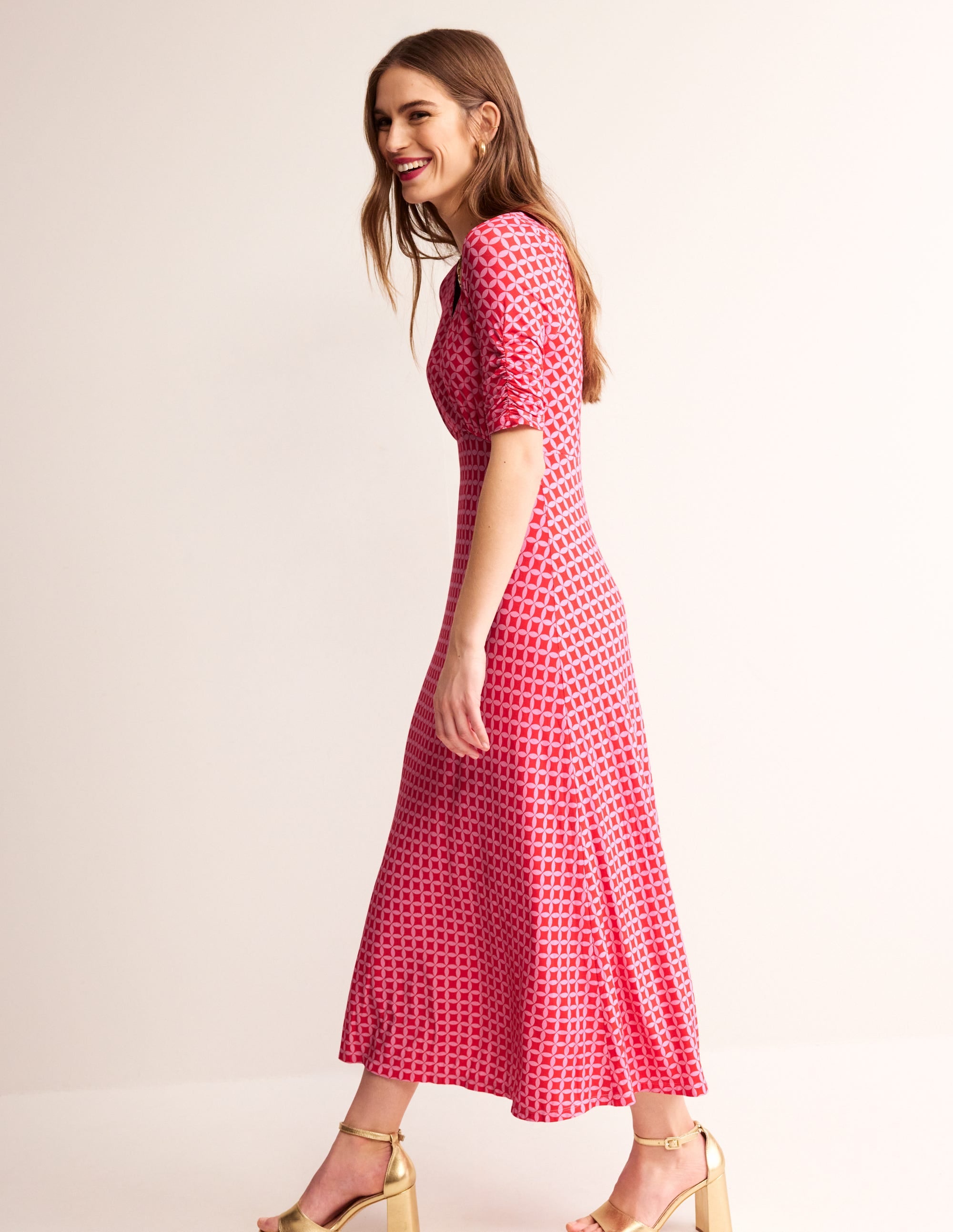 Rebecca Jersey Midi Tea Dress-Flame Scarlet, Diamond Terrace - Image 1