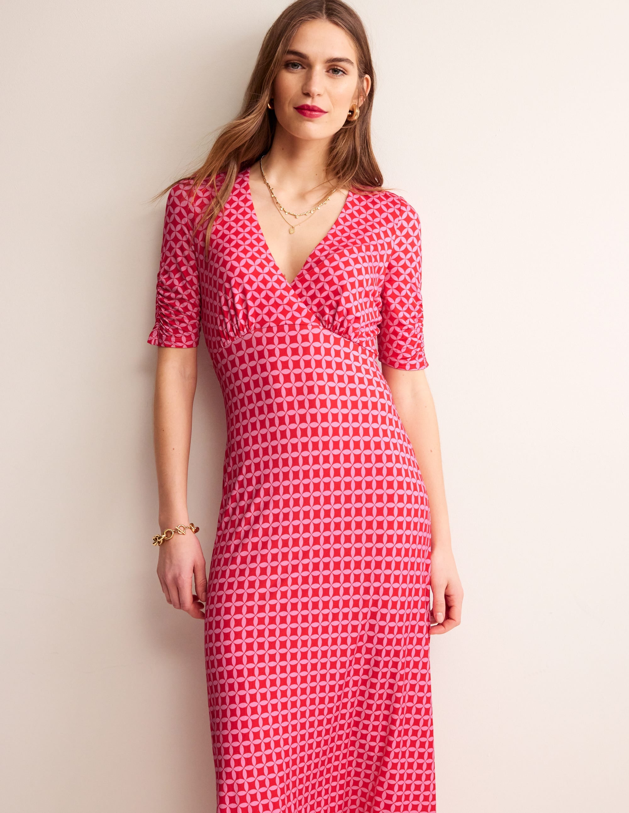Rebecca Jersey Midi Tea Dress-Flame Scarlet, Diamond Terrace - Image 2