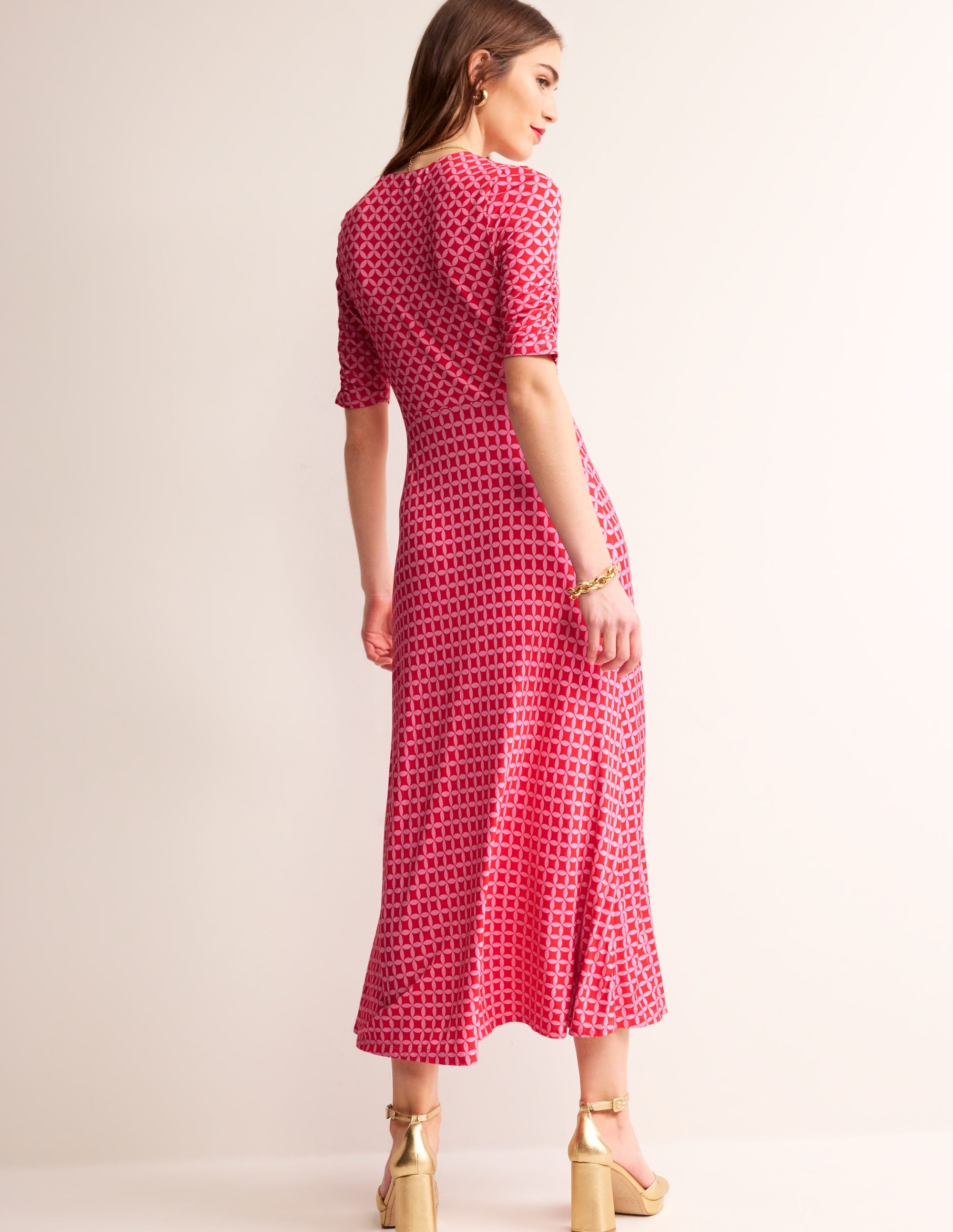 Rebecca Jersey Midi Tea Dress-Flame Scarlet, Diamond Terrace - Image 4