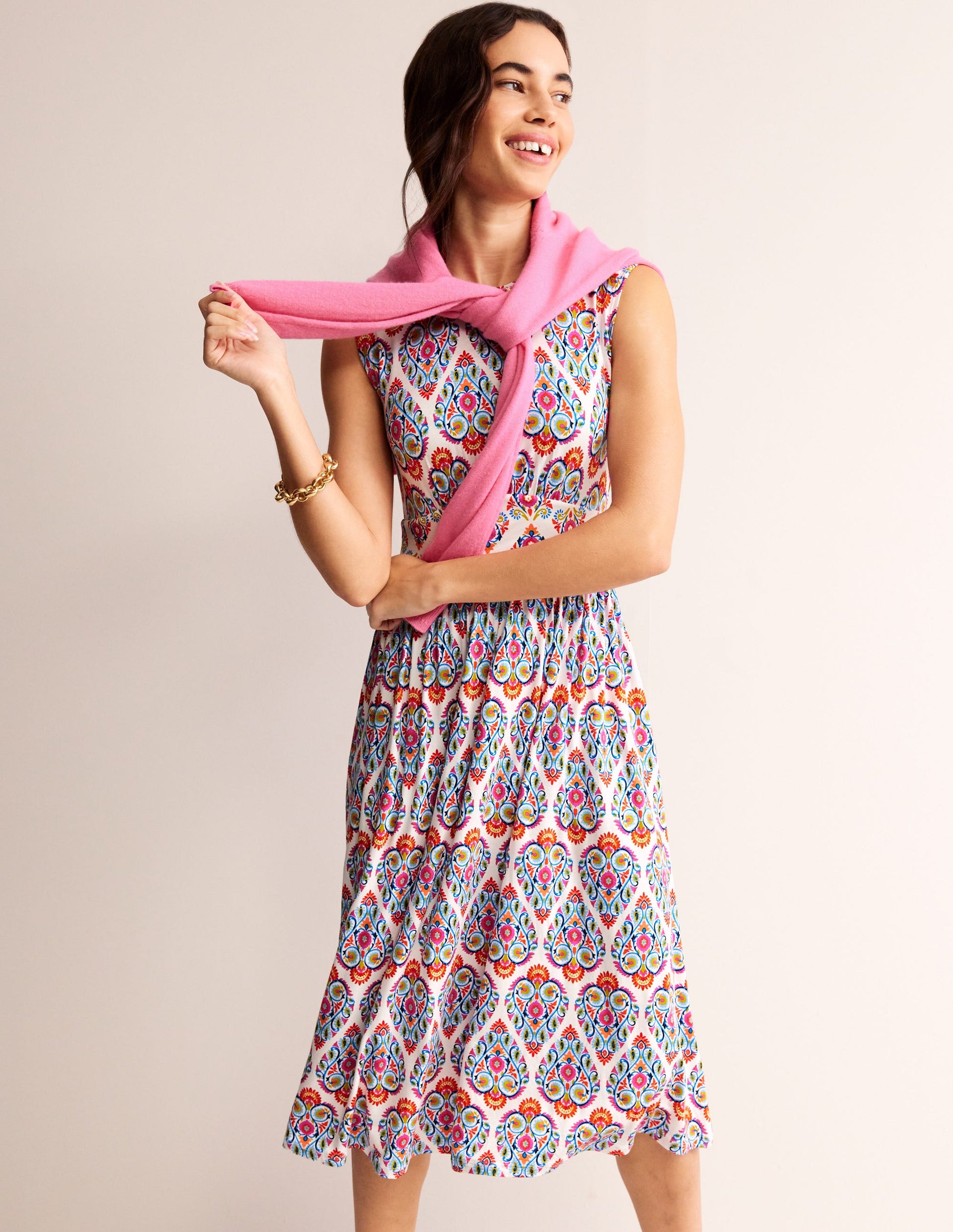 Thea Sleeveless Midi Dress-Multi, Flora Stamp-1