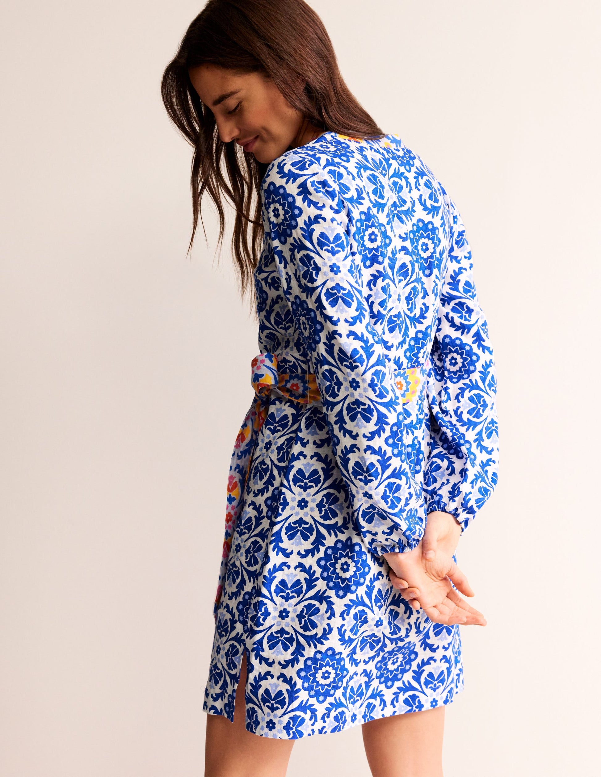 Cleo Linen Tie Waist Dress-Surf The Web, Mosaic Bloom-3