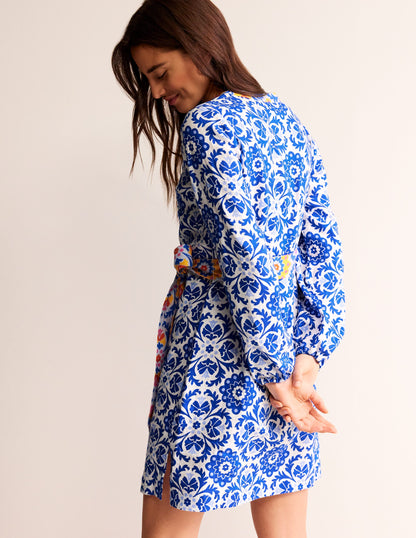 Cleo Linen Tie Waist Dress-Surf The Web, Mosaic Bloom-3