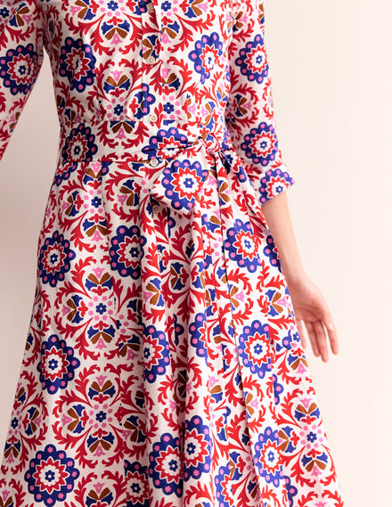 Amy Cotton Midi Shirt Dress-Rubicondo, Mosaic Bloom