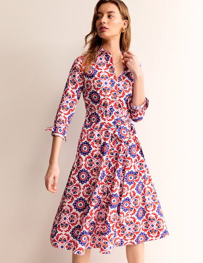 Amy Cotton Midi Shirt Dress-Rubicondo, Mosaic Bloom