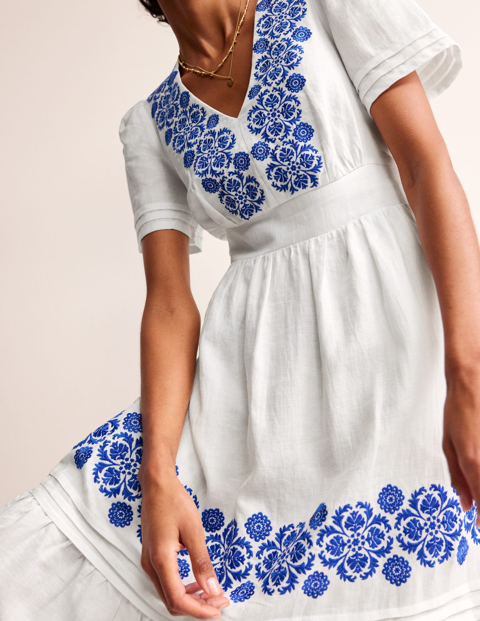 Eve Linen Midi Dress-White-2