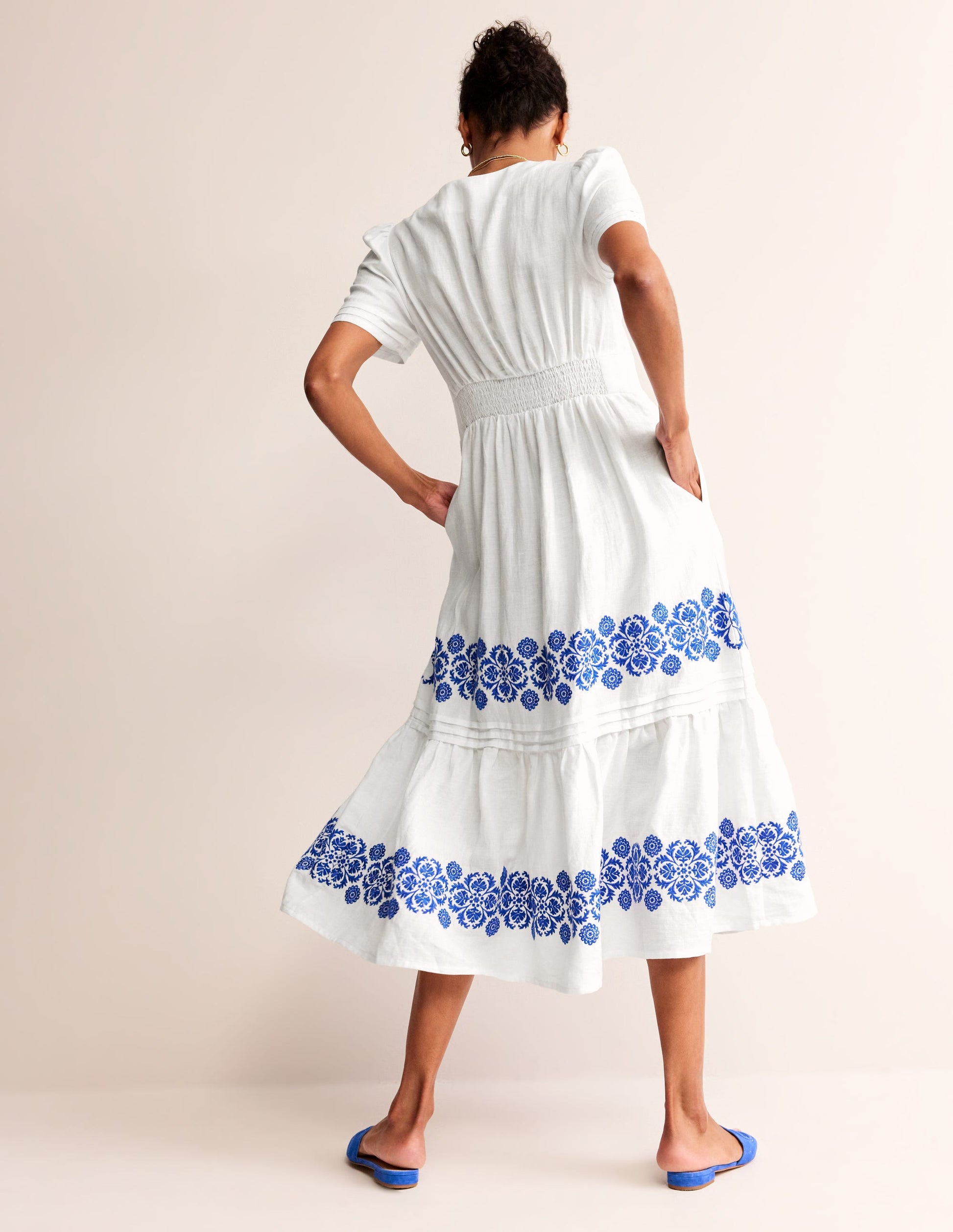 Eve Linen Midi Dress-White-3