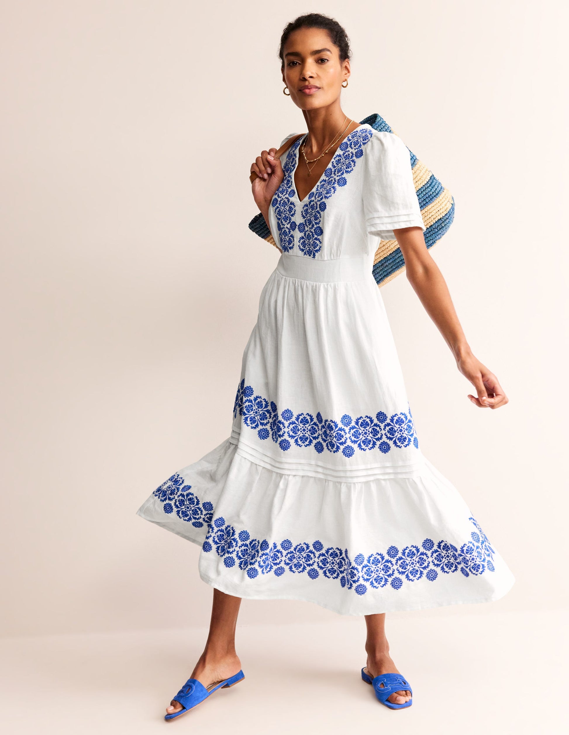 Eve Linen Midi Dress-White-4