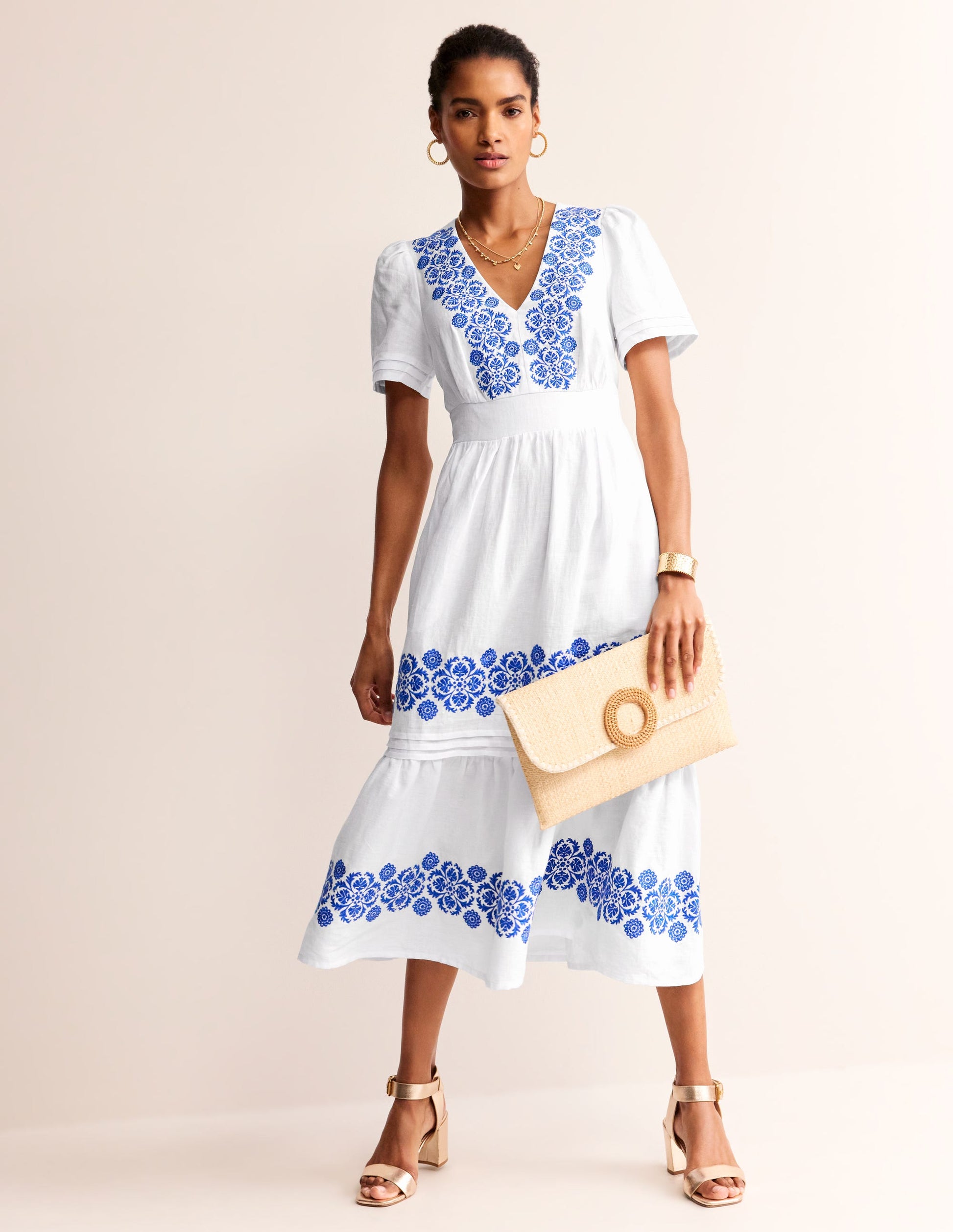 Eve Linen Midi Dress-White-5