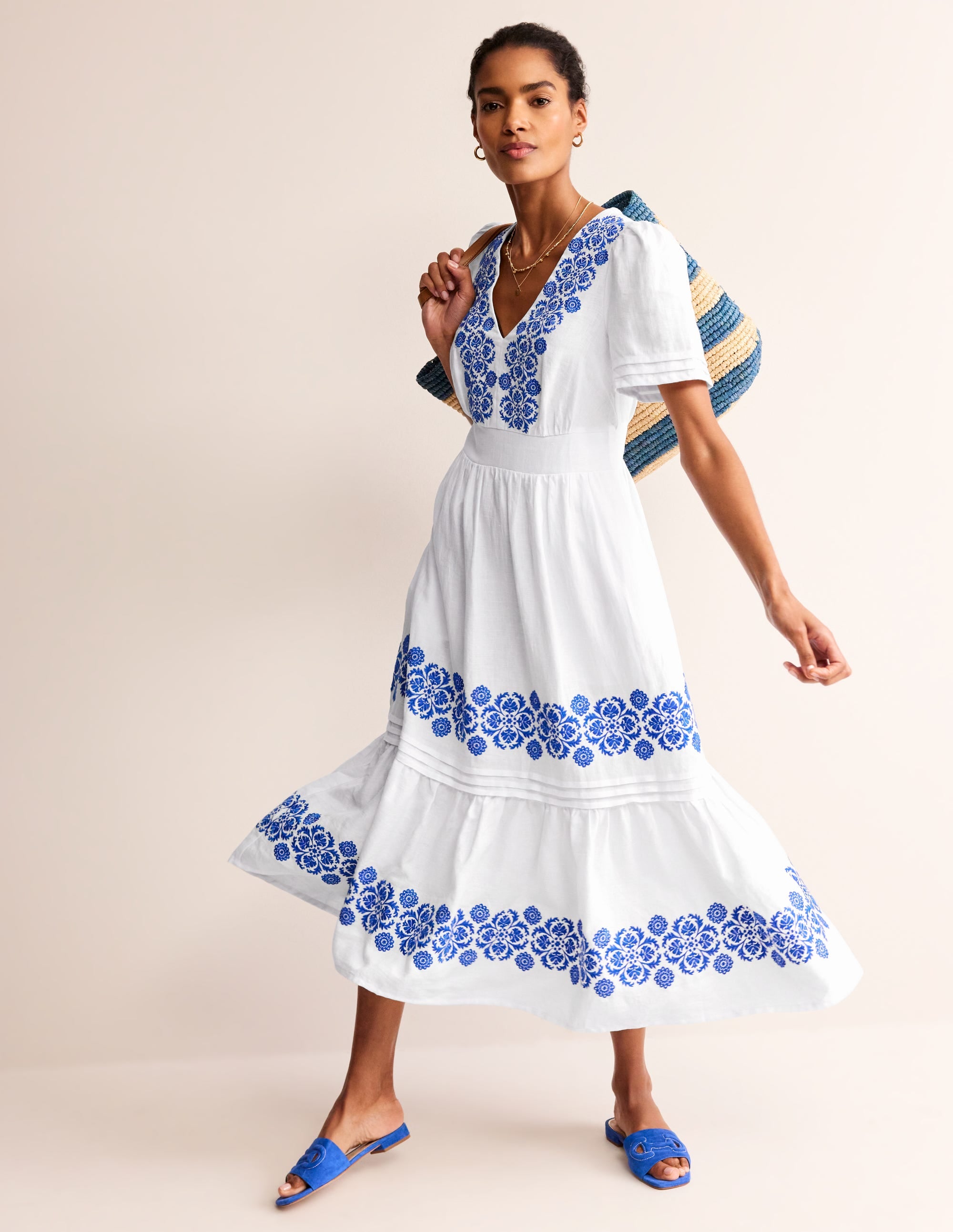 Eve Linen Midi Dress-White - Image 6