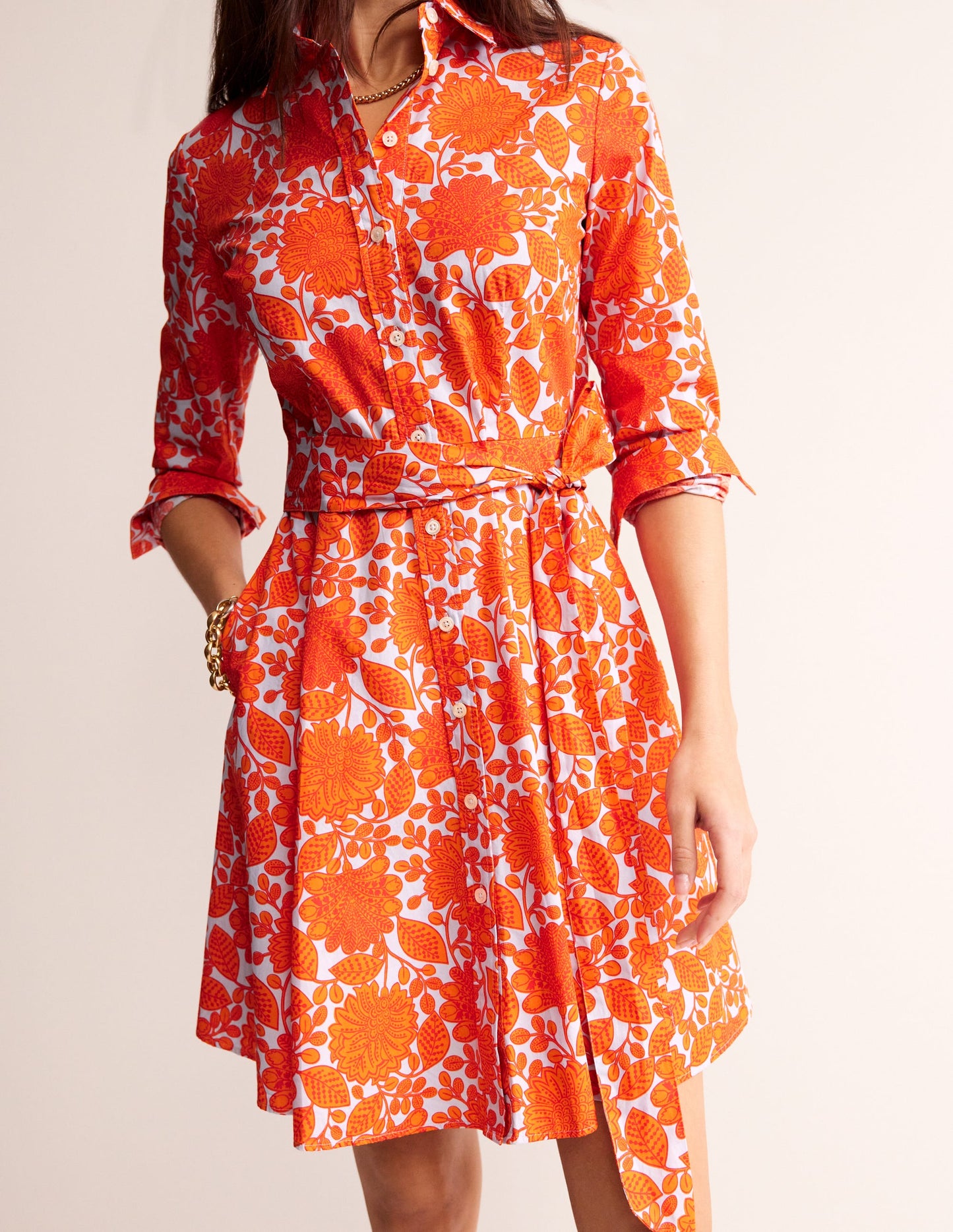 Amy Cotton Short Shirt Dress-Firecracker, Gardenia Swirl