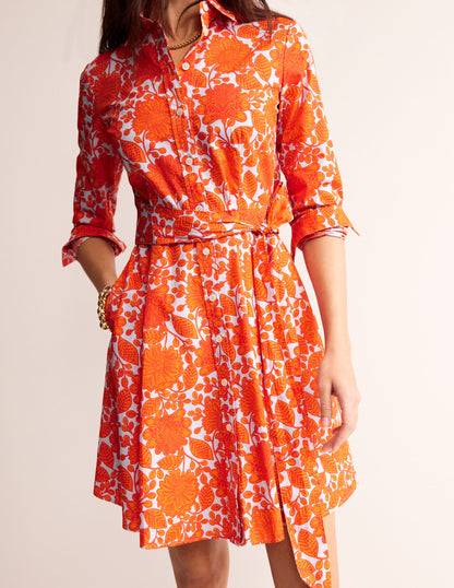 Amy Cotton Short Shirt Dress-Firecracker, Gardenia Swirl