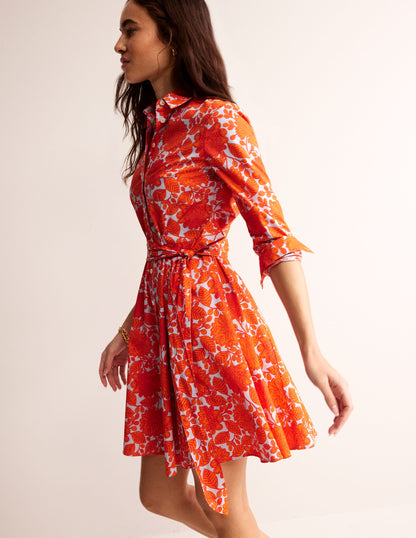 Amy Cotton Short Shirt Dress-Firecracker, Gardenia Swirl