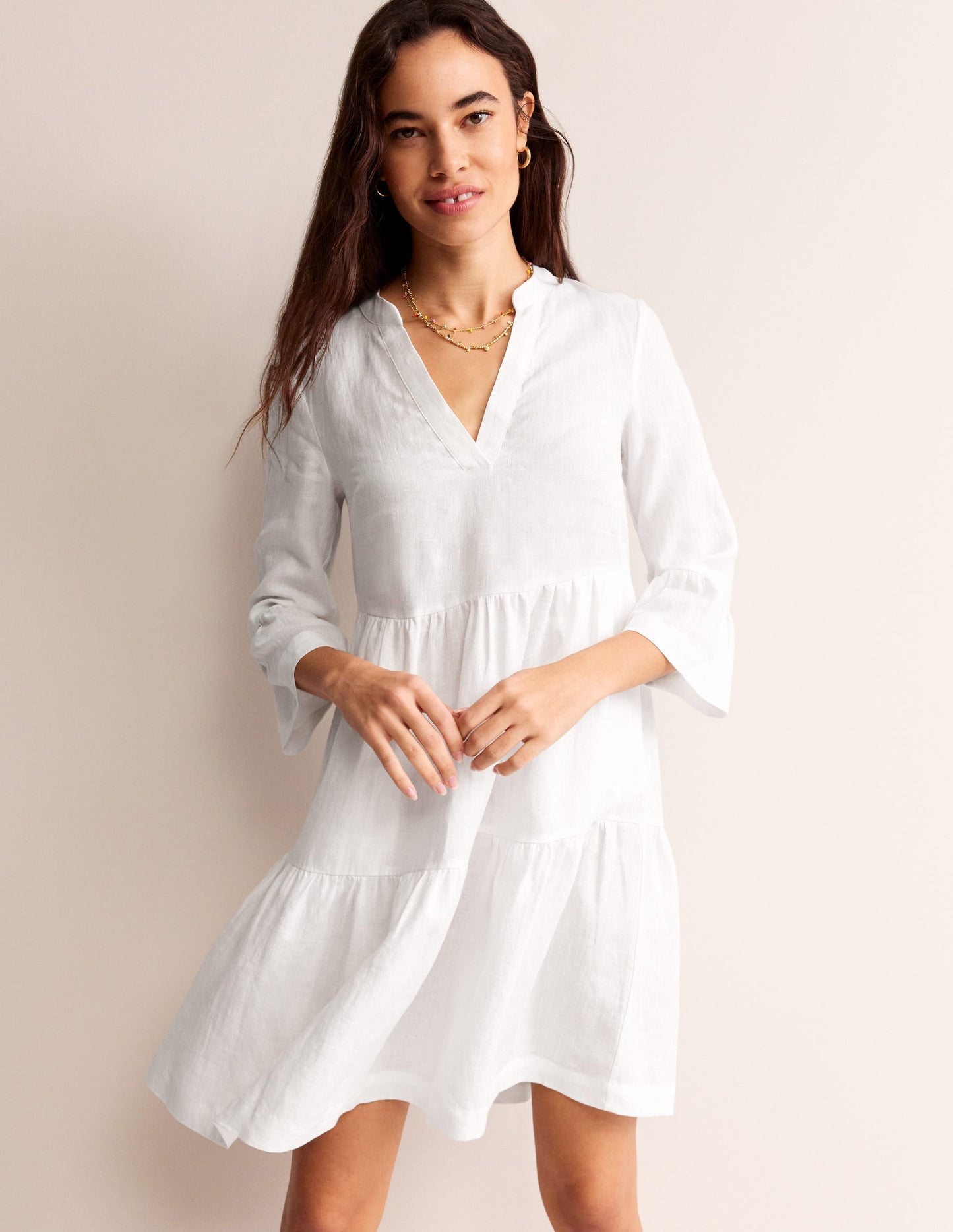 Sophia Linen Short Dress-White