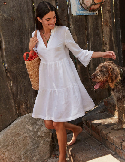 Sophia Linen Short Dress-White