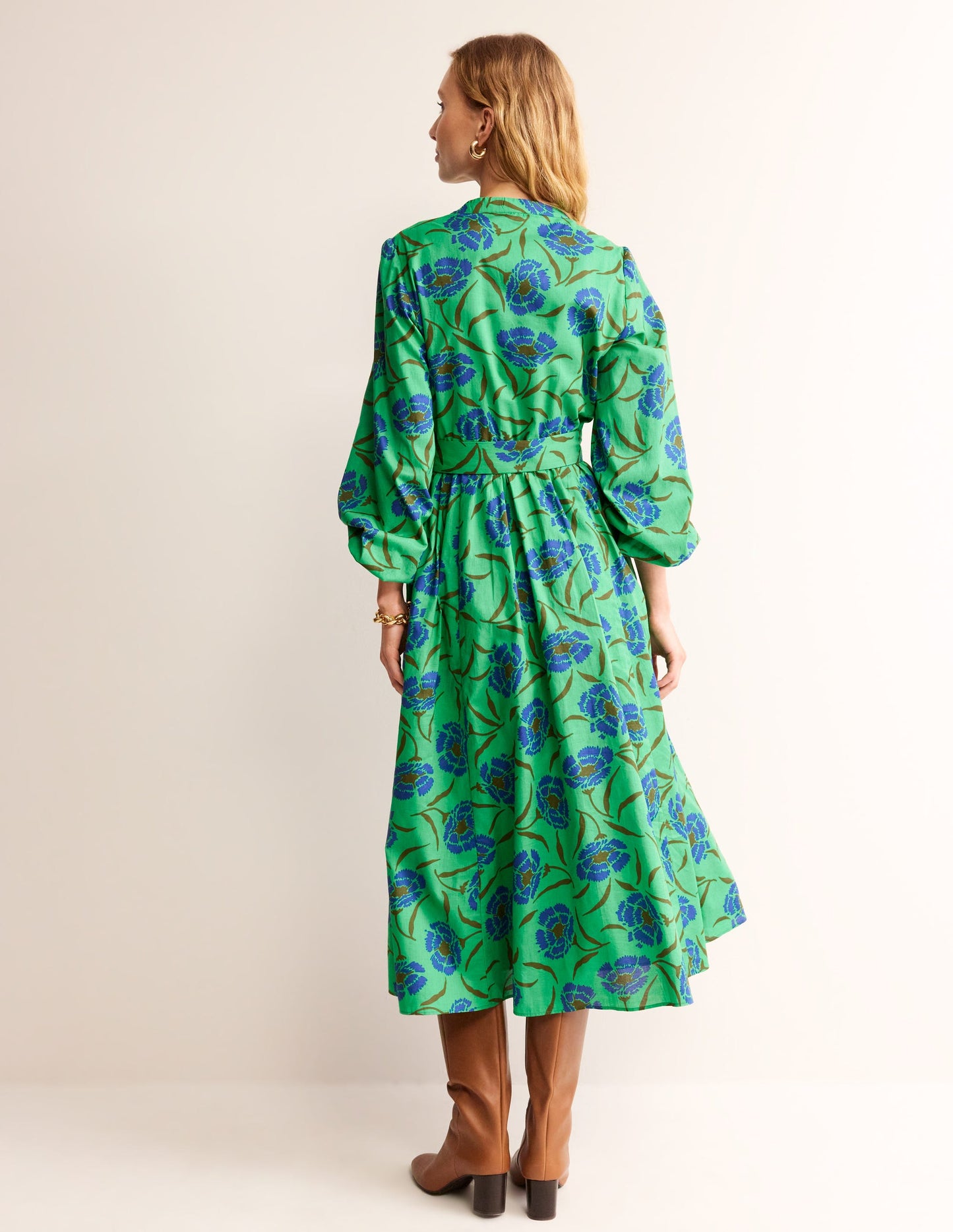 Jen Cotton Midi Dress-Ming Green, Peony Sprig