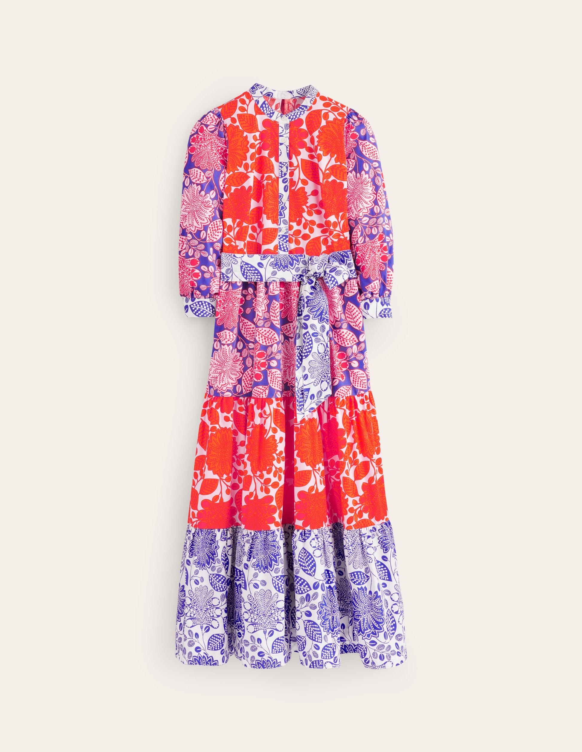 Alba Tiered Cotton Maxi Dress-Firecracker, Gardenia Swirl-7