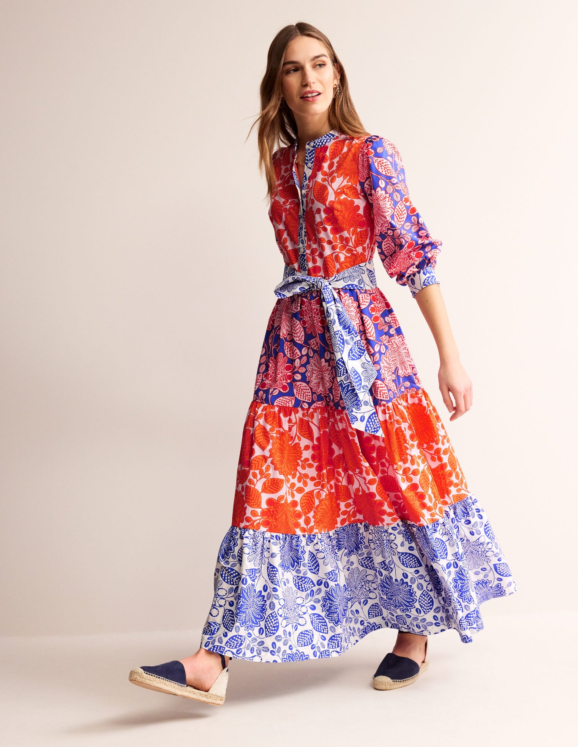Alba Tiered Cotton Maxi Dress-Firecracker, Gardenia Swirl-2