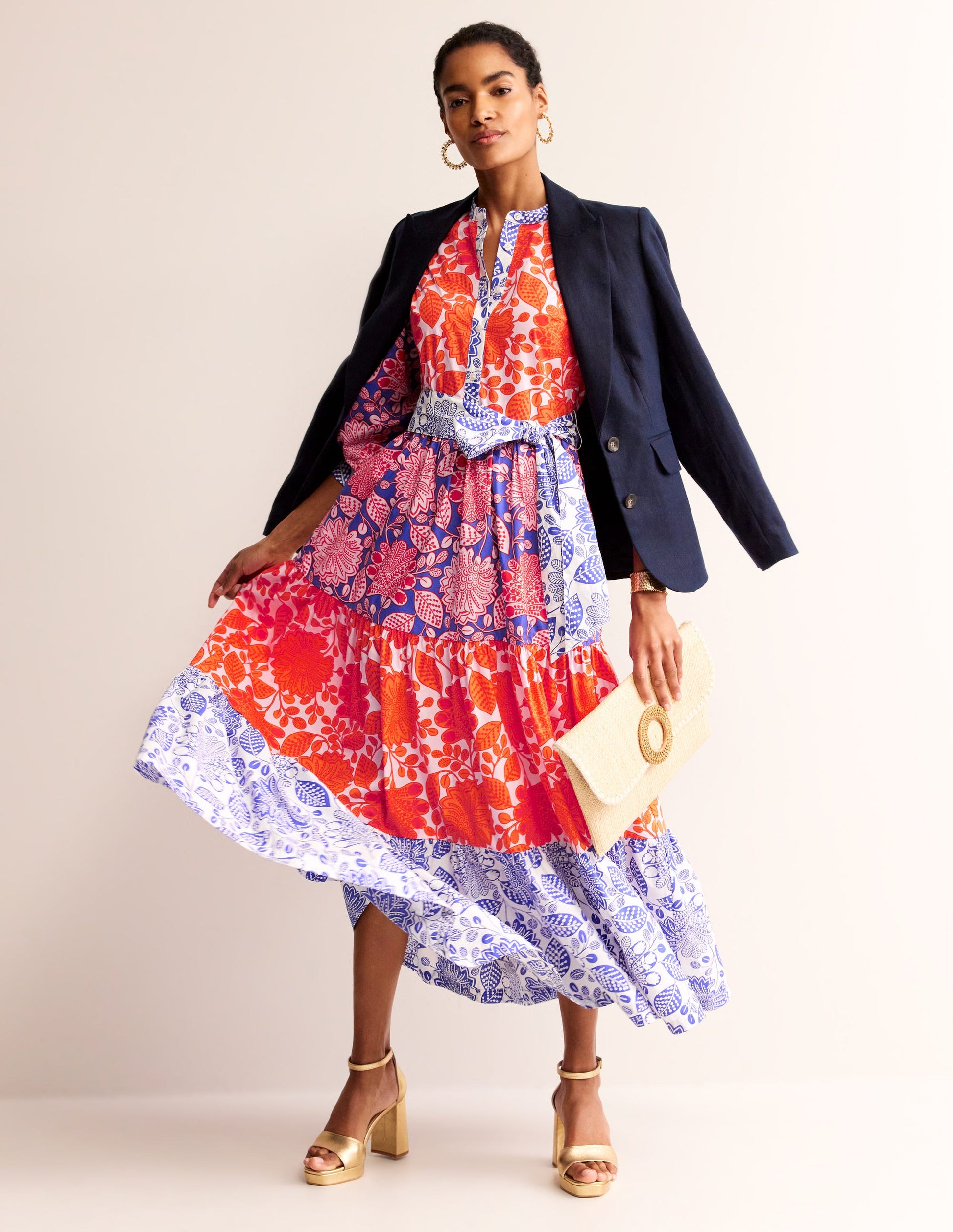 Alba Tiered Cotton Maxi Dress-Firecracker, Gardenia Swirl-5