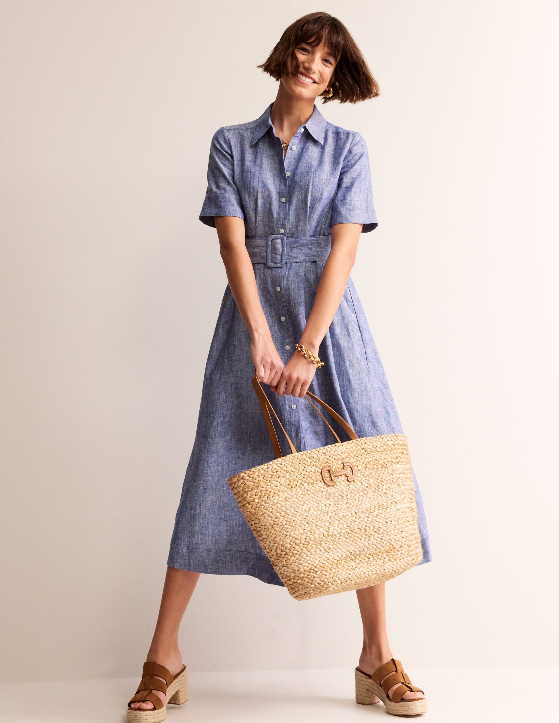 Louise Linen Midi Shirt Dress-Authentic Blue Chambray-2