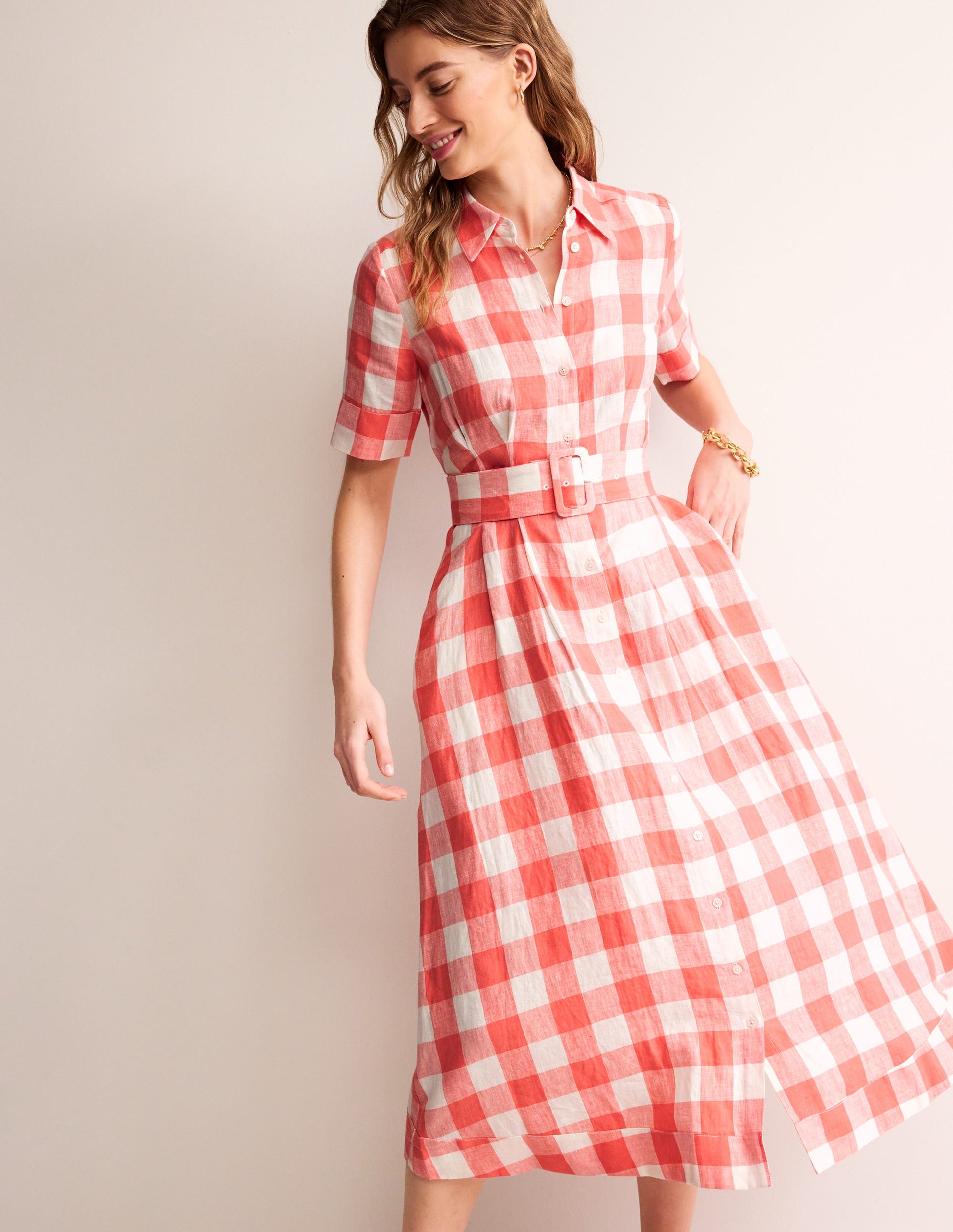 Louise Linen Midi Shirt Dress-Porcelain Rose-1