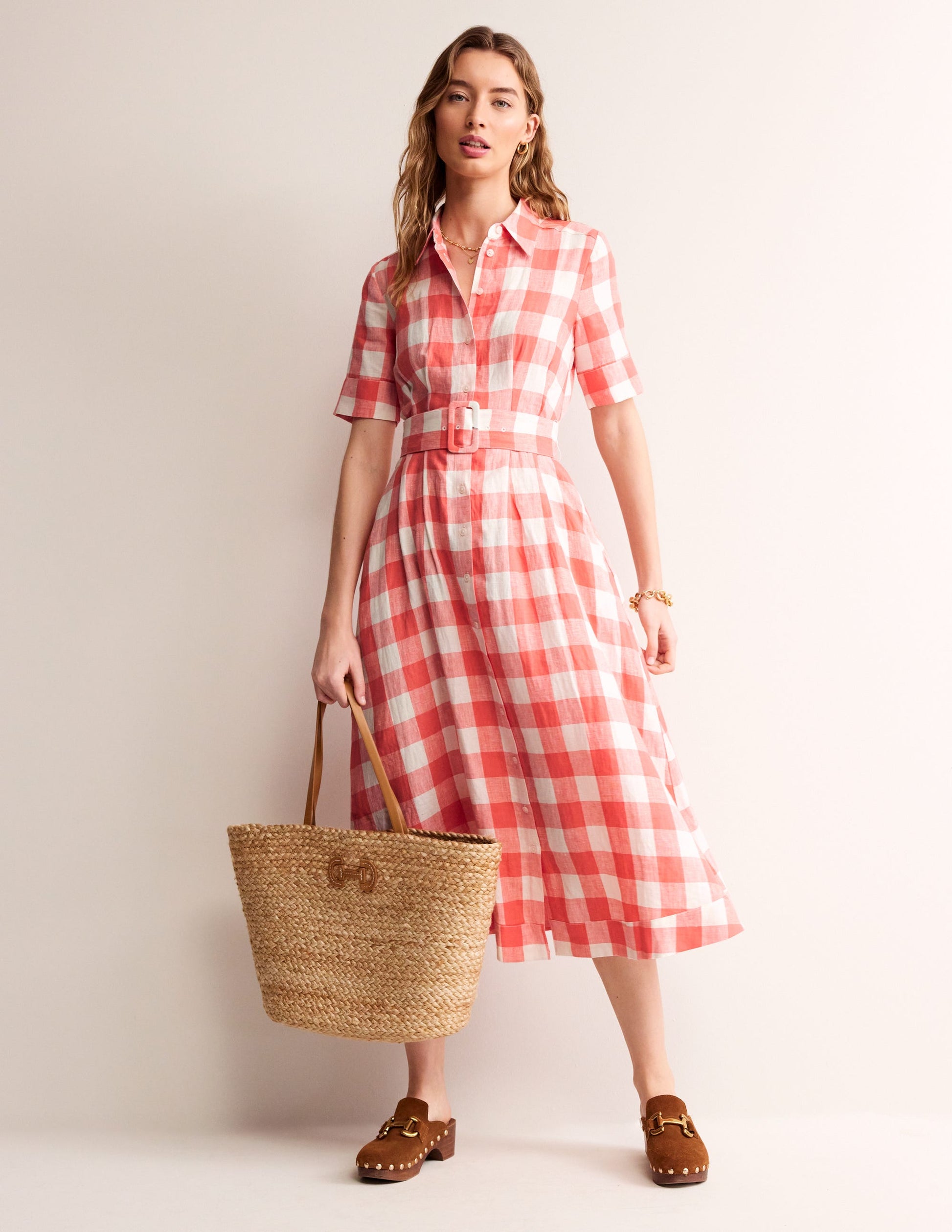 Louise Linen Midi Shirt Dress-Porcelain Rose-4