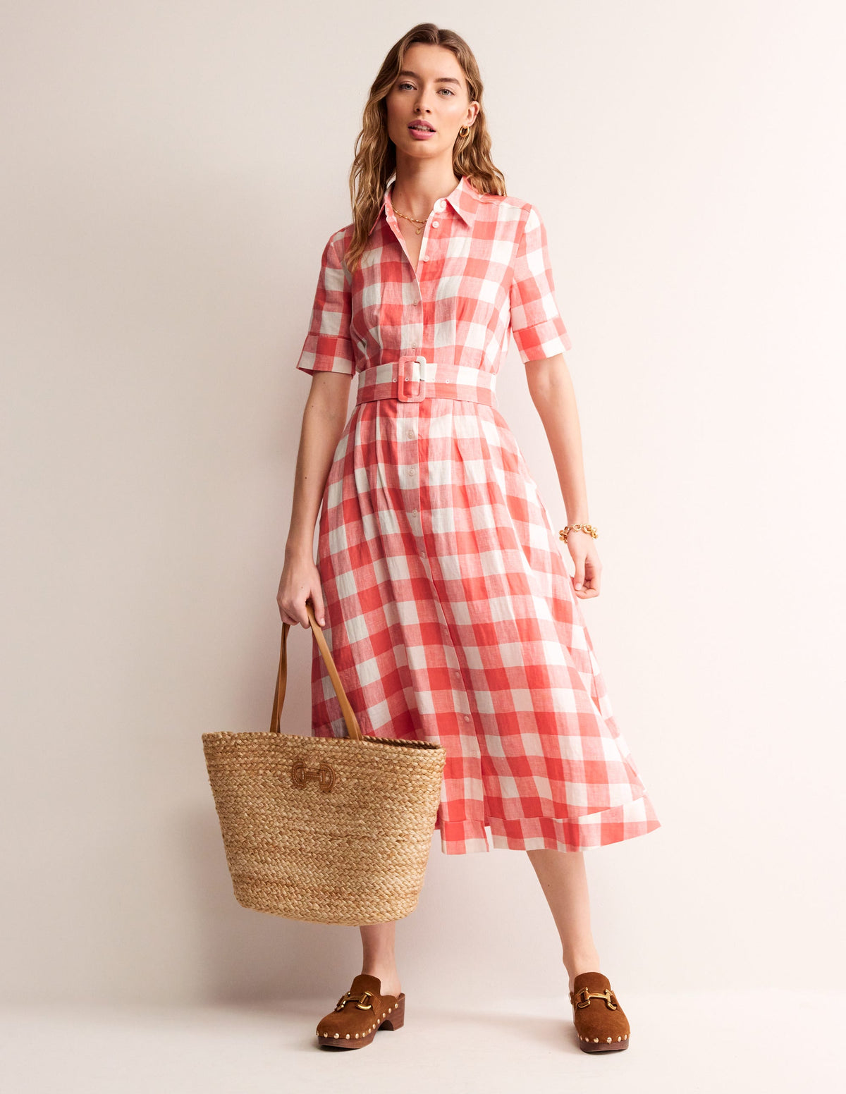 Louise Linen Midi Shirt Dress-Porcelain Rose - Image 4