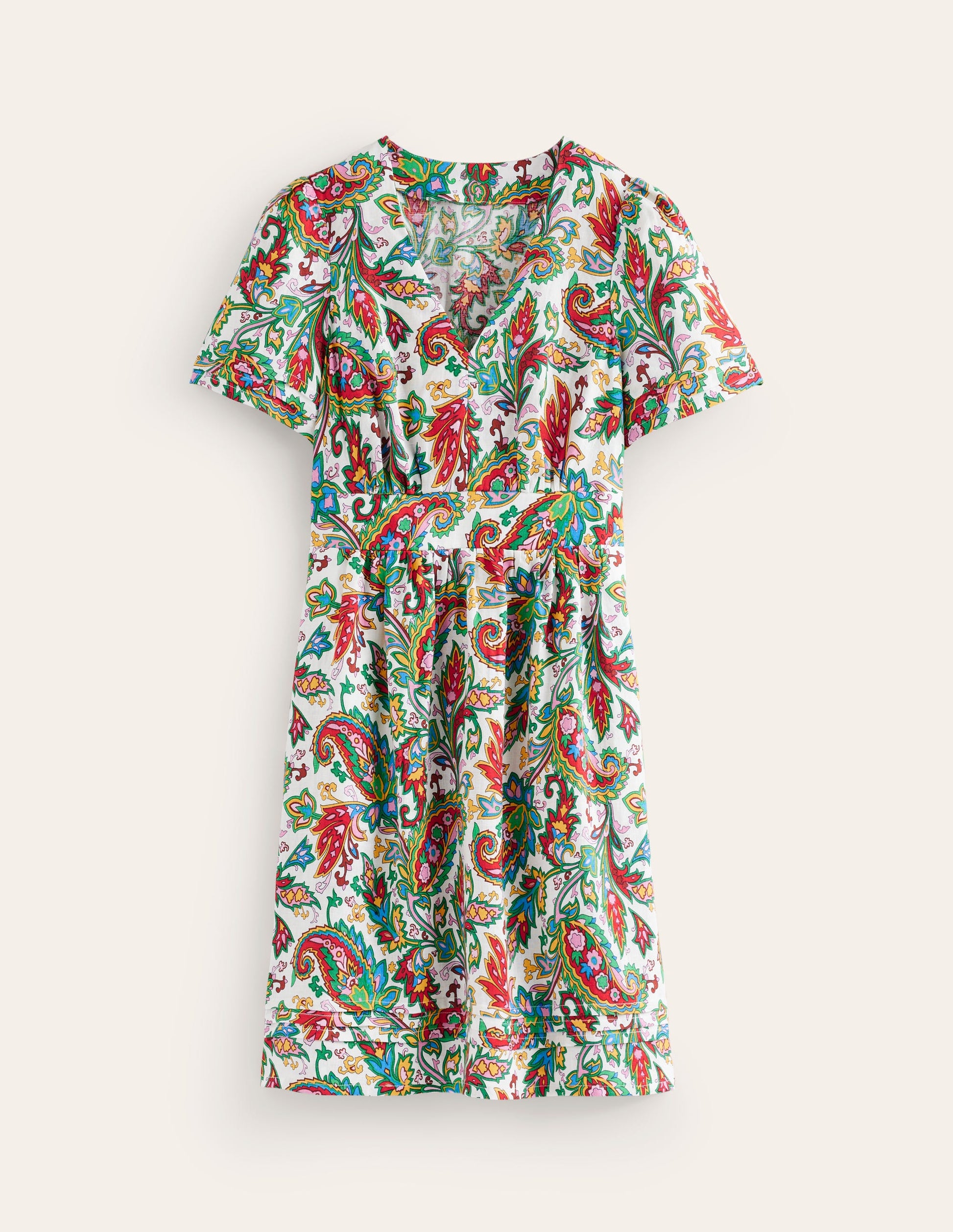 Eve Linen Short Dress-Ivory, Paisley Azure-5