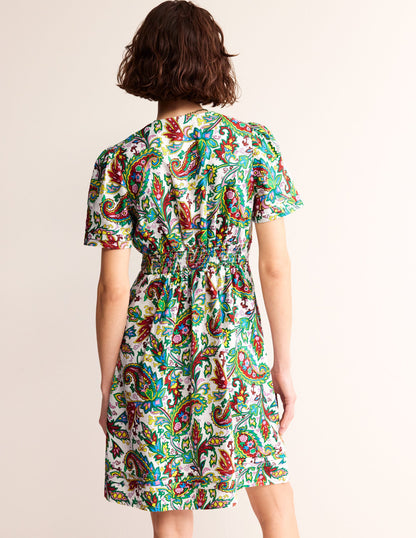 Eve Linen Short Dress-Ivory, Paisley Azure-3