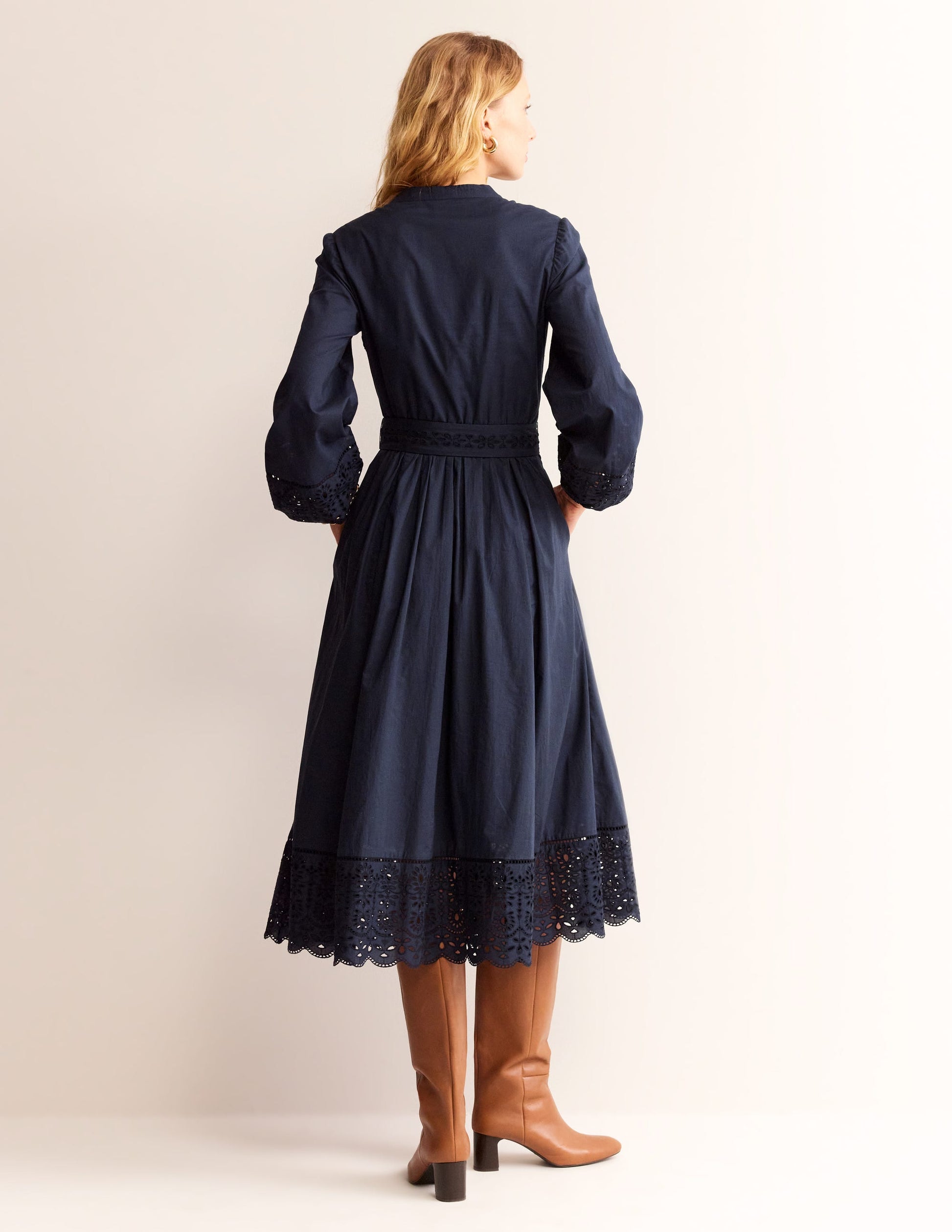 Jen Broderie Cotton Midi Dress-Navy-3