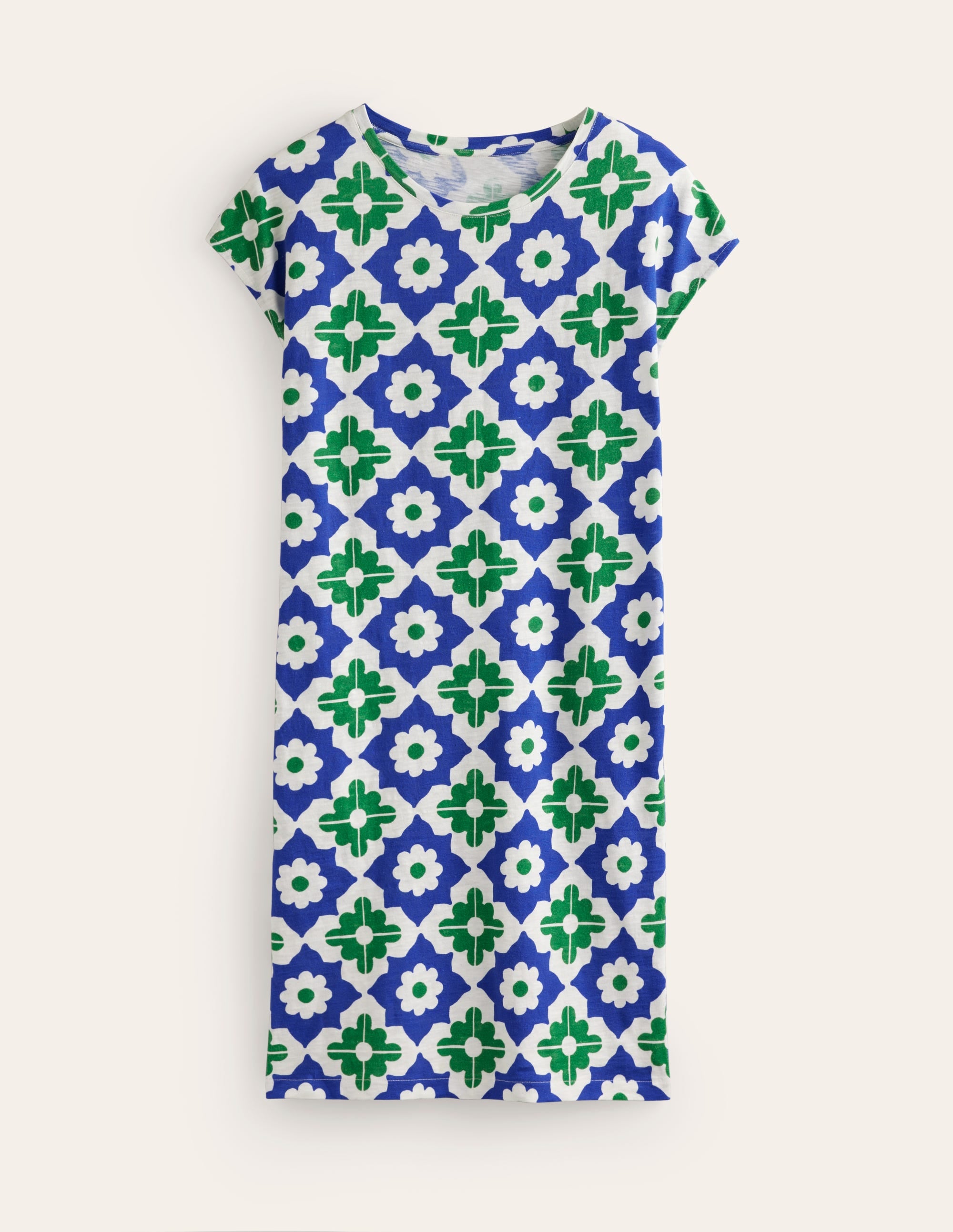 Leah Jersey T-shirt Dress-Green, Geometric Stamp - Image 5