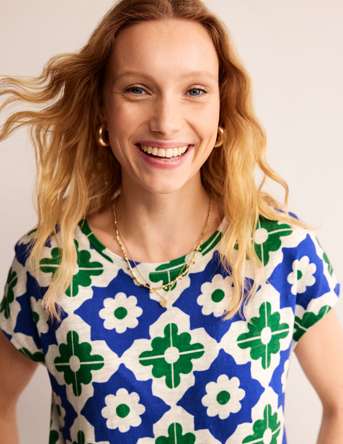 Leah Jersey T-shirt Dress-Green, Geometric Stamp - Image 2