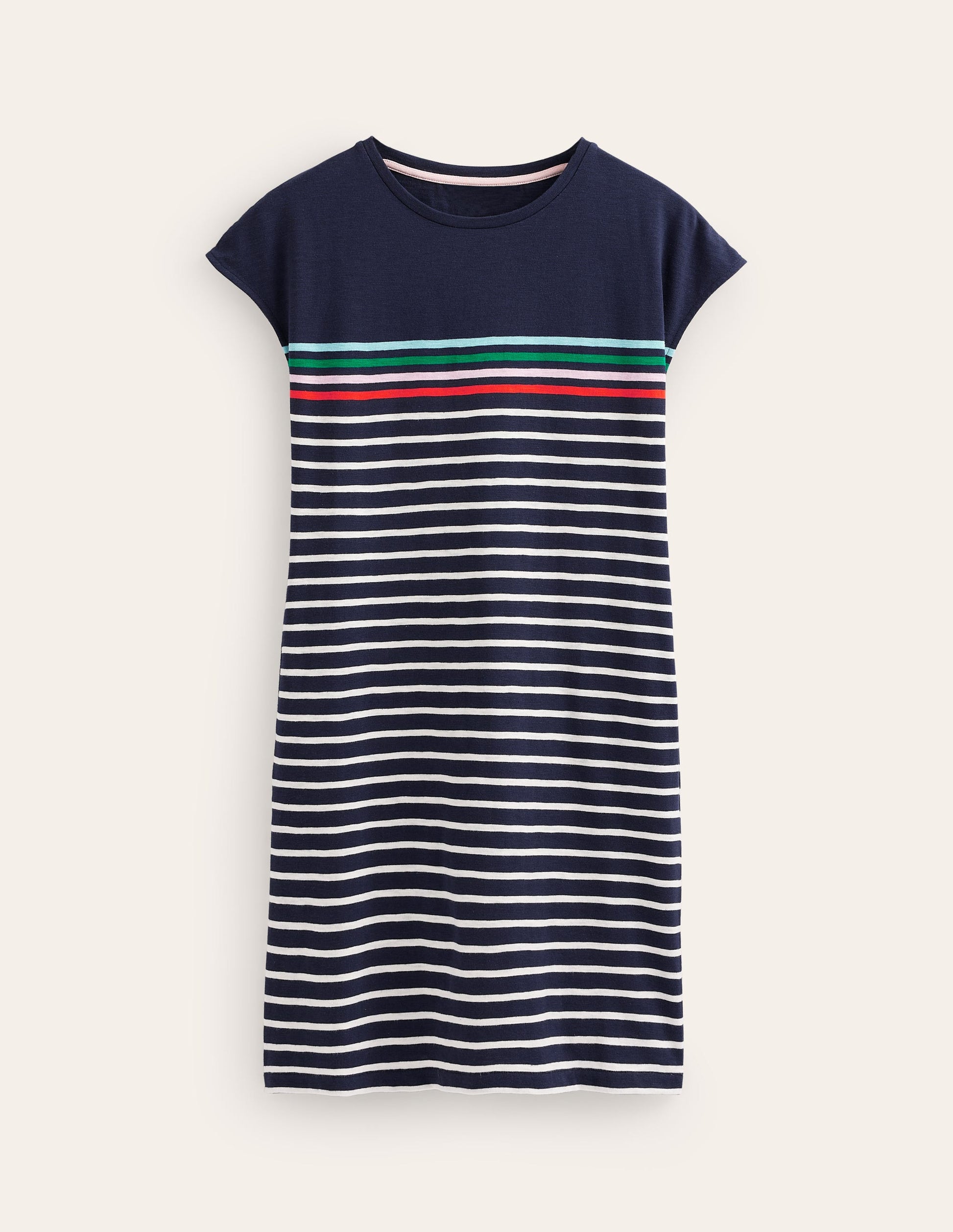 Leah Jersey T-shirt Dress-Navy, Ivory Multistripe-5