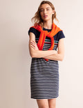 Leah Jersey T-shirt Dress-Navy, Ivory Multistripe