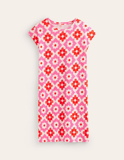 Leah Jersey T-shirt Dress-Pink Power, Geometric Stamp-5