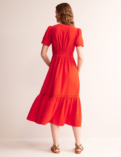 Eve Double Cloth Midi Dress-Flame Scarlet