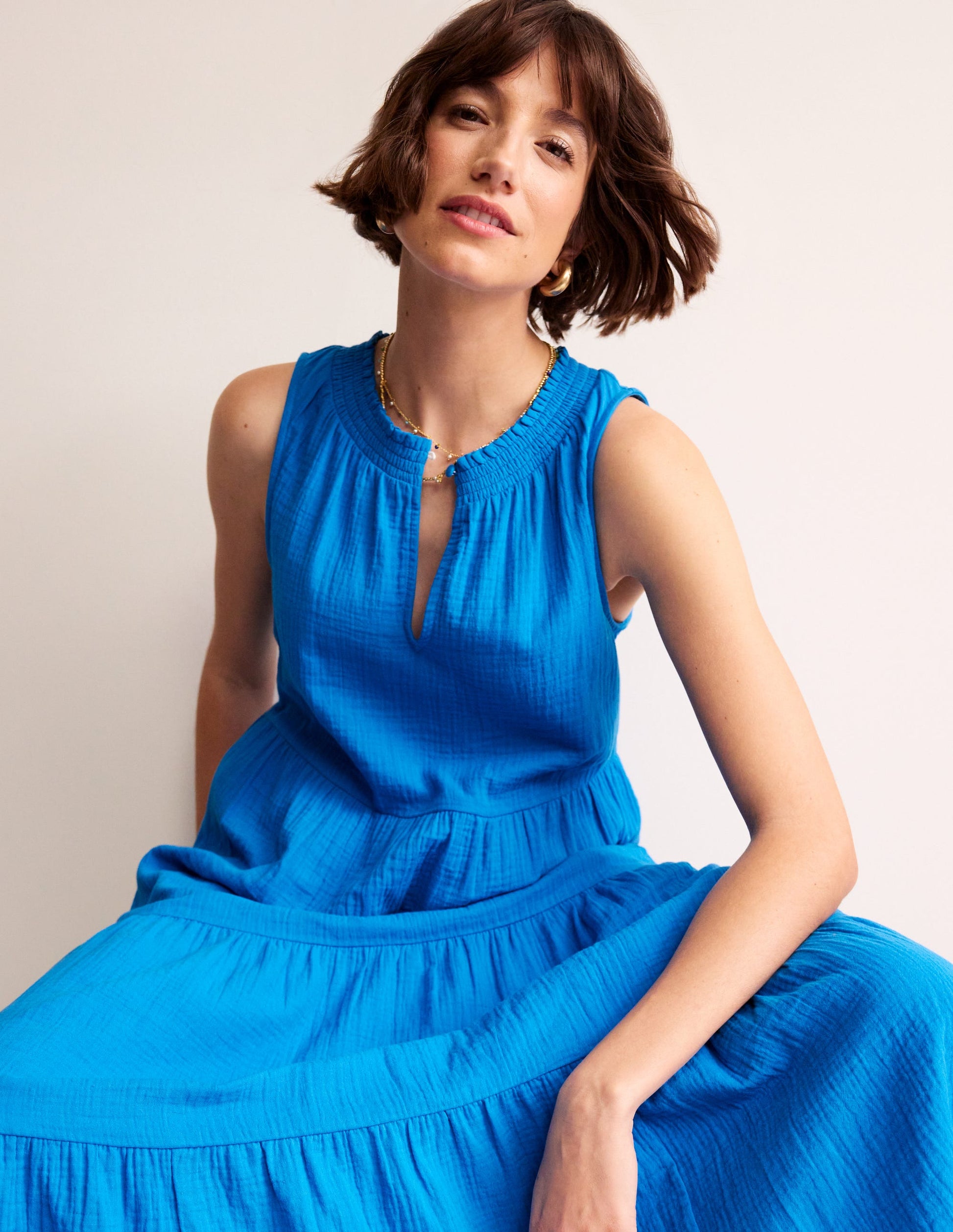 Double Cloth Maxi Tiered Dress-Indigo Bunting-1