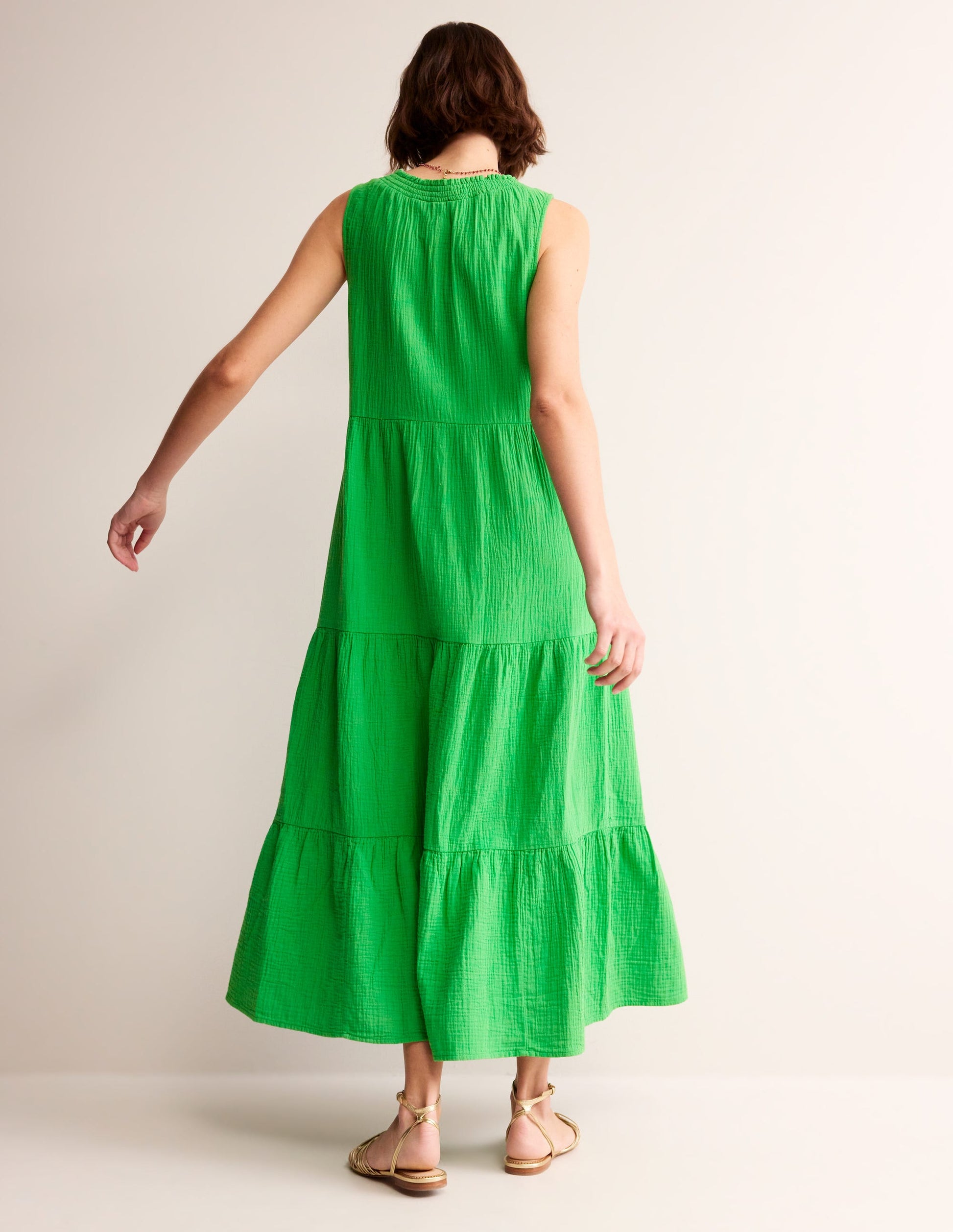 Double Cloth Maxi Tiered Dress-Kelly Green-3