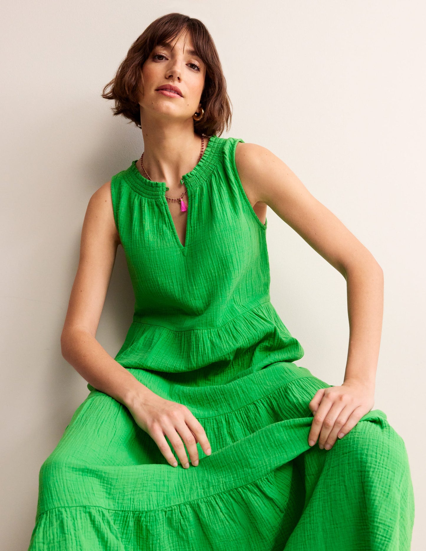 Double Cloth Maxi Tiered Dress-Kelly Green