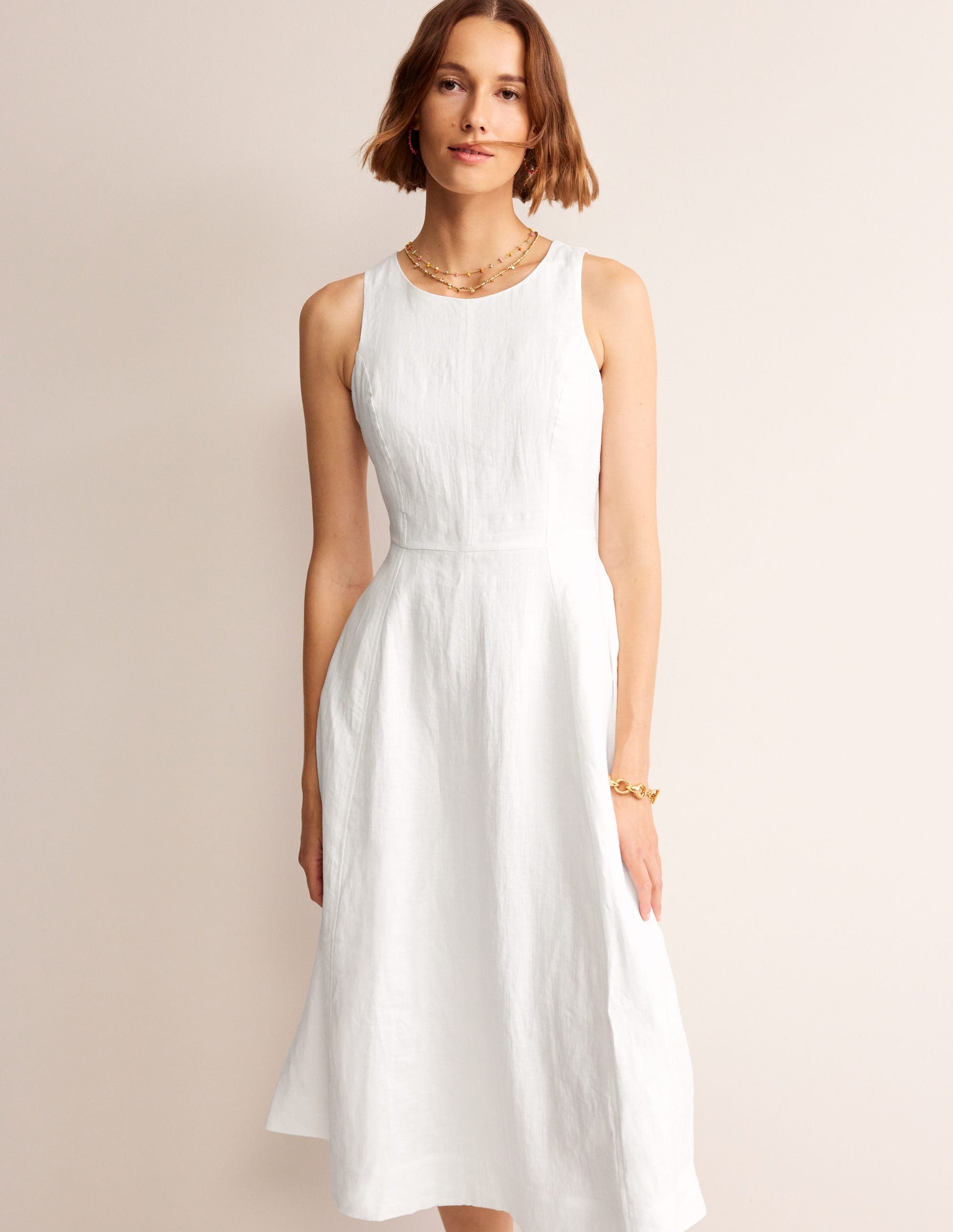 Carla Linen Midi Dress-White-2