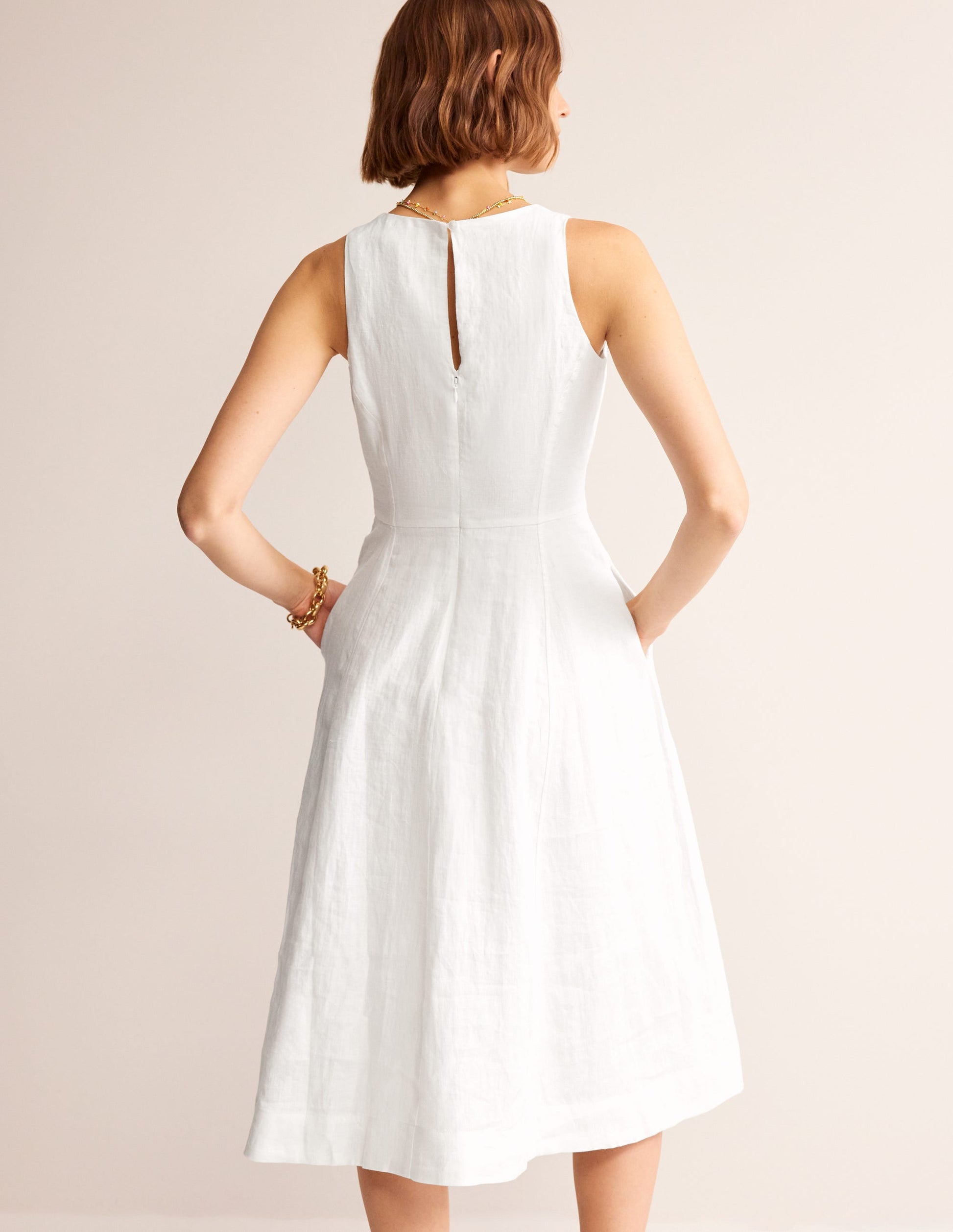 Carla Linen Midi Dress-White-3