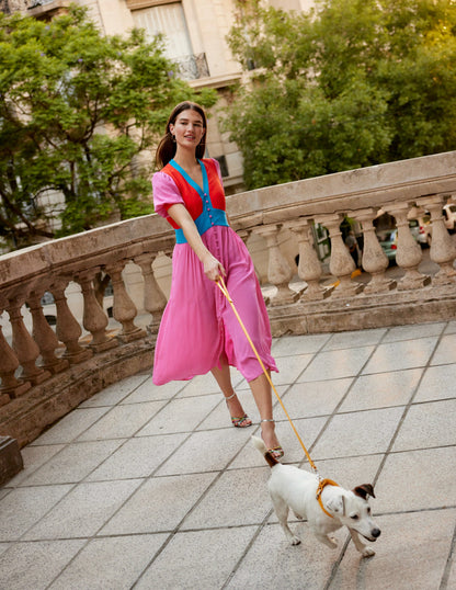 Elsa Midi Tea Dress-Sangria Sunset Colourblock