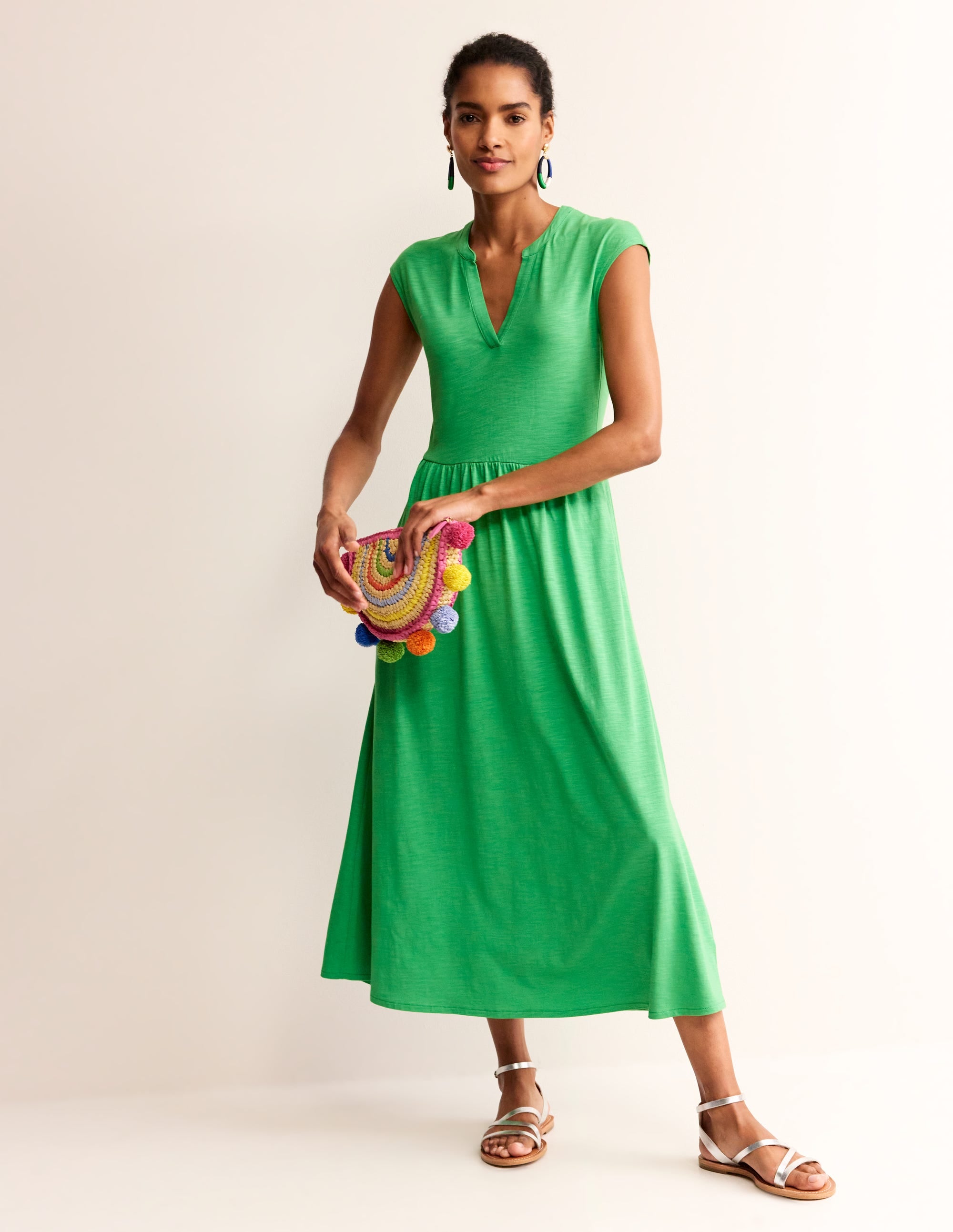 Chloe Notch Jersey Midi Dress-Kelly Green - Image 1