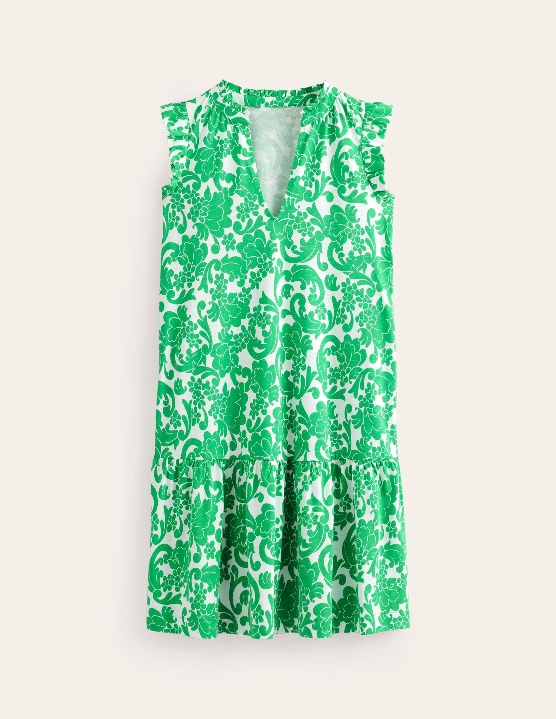 Daisy Jersey Short Tier Dress-Bright Green, Opulent Whirl-5