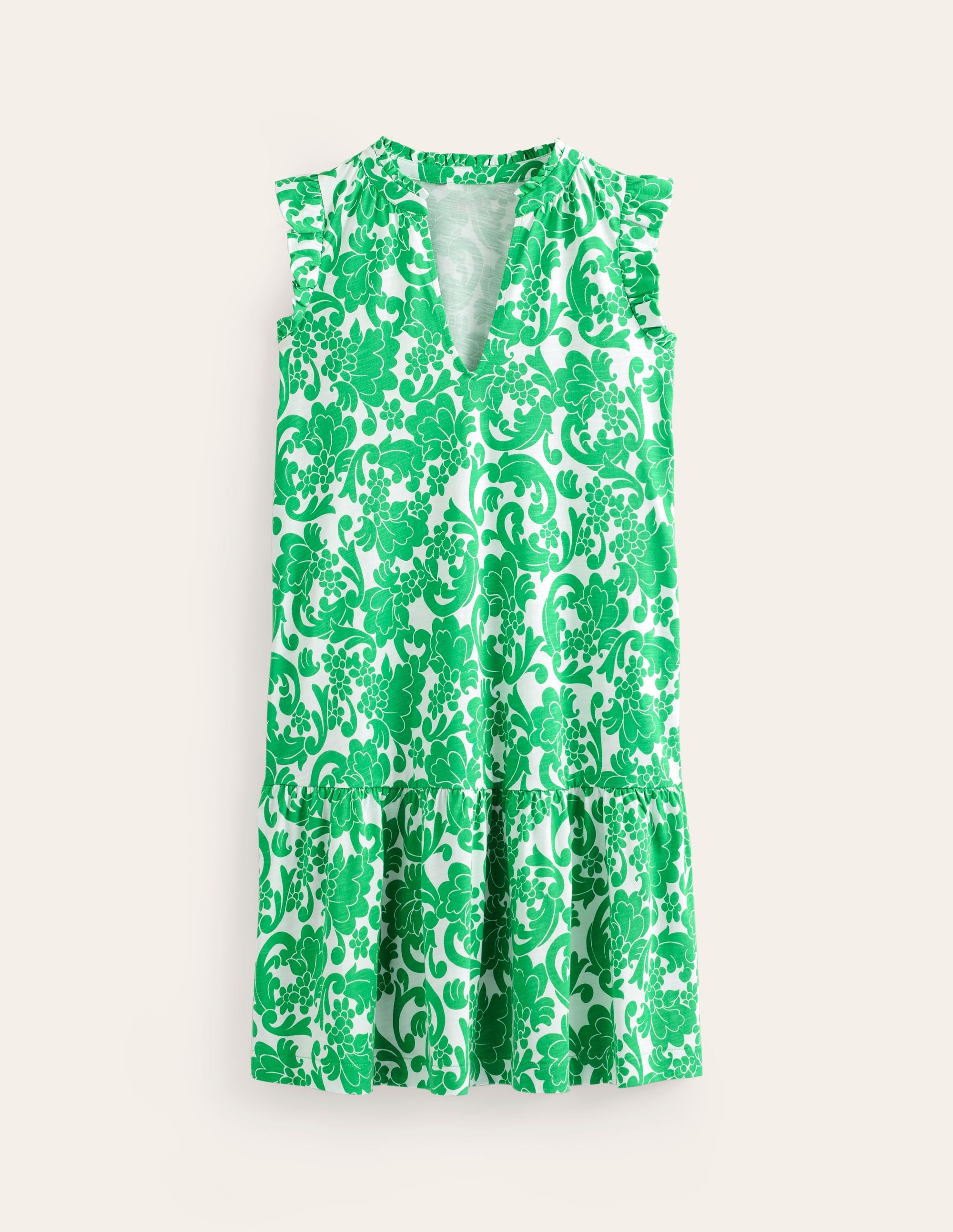 Daisy Jersey Short Tier Dress-Bright Green, Opulent Whirl - Image 5