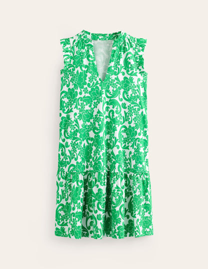 Daisy Jersey Short Tier Dress-Bright Green, Opulent Whirl-5