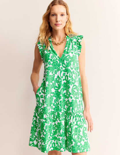 Daisy Jersey Short Tier Dress-Bright Green, Opulent Whirl-1