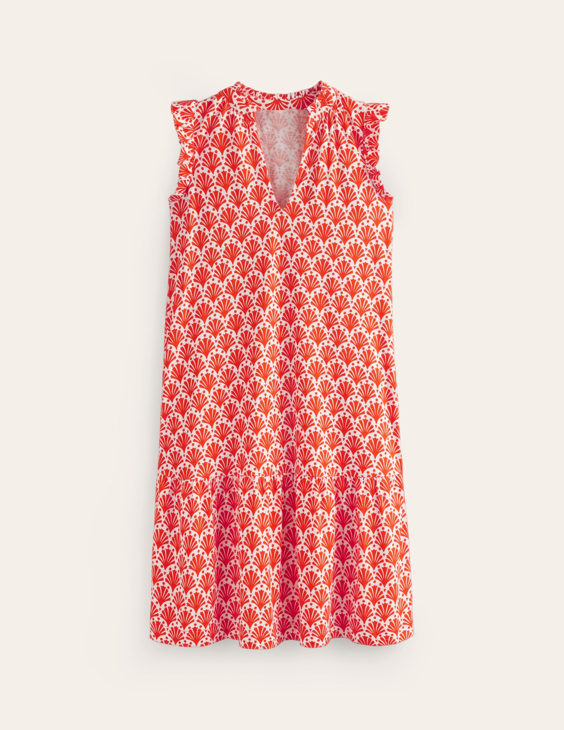 Daisy Jersey Short Tier Dress-Mandarin Orange, Shells-5
