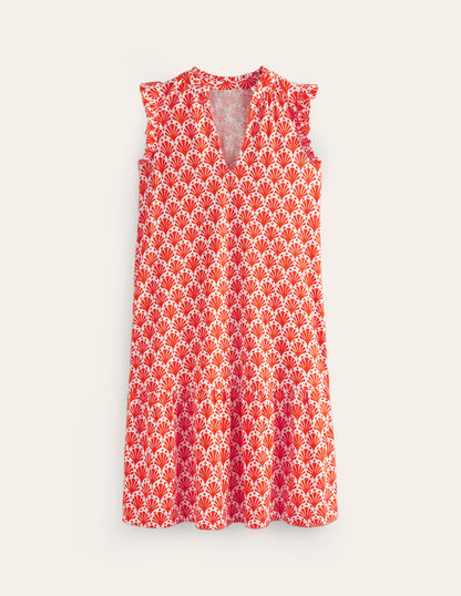 Daisy Jersey Short Tier Dress-Mandarin Orange, Shells-5