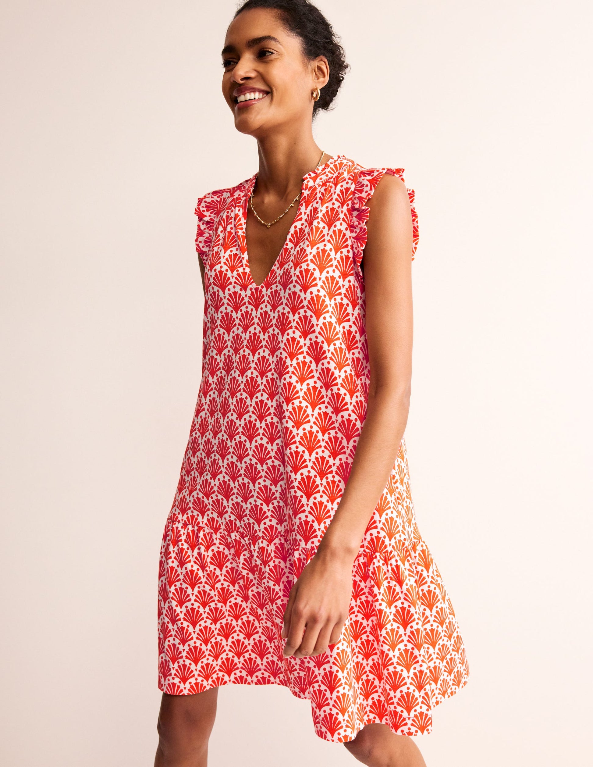 Daisy Jersey Short Tier Dress-Mandarin Orange, Shells-1