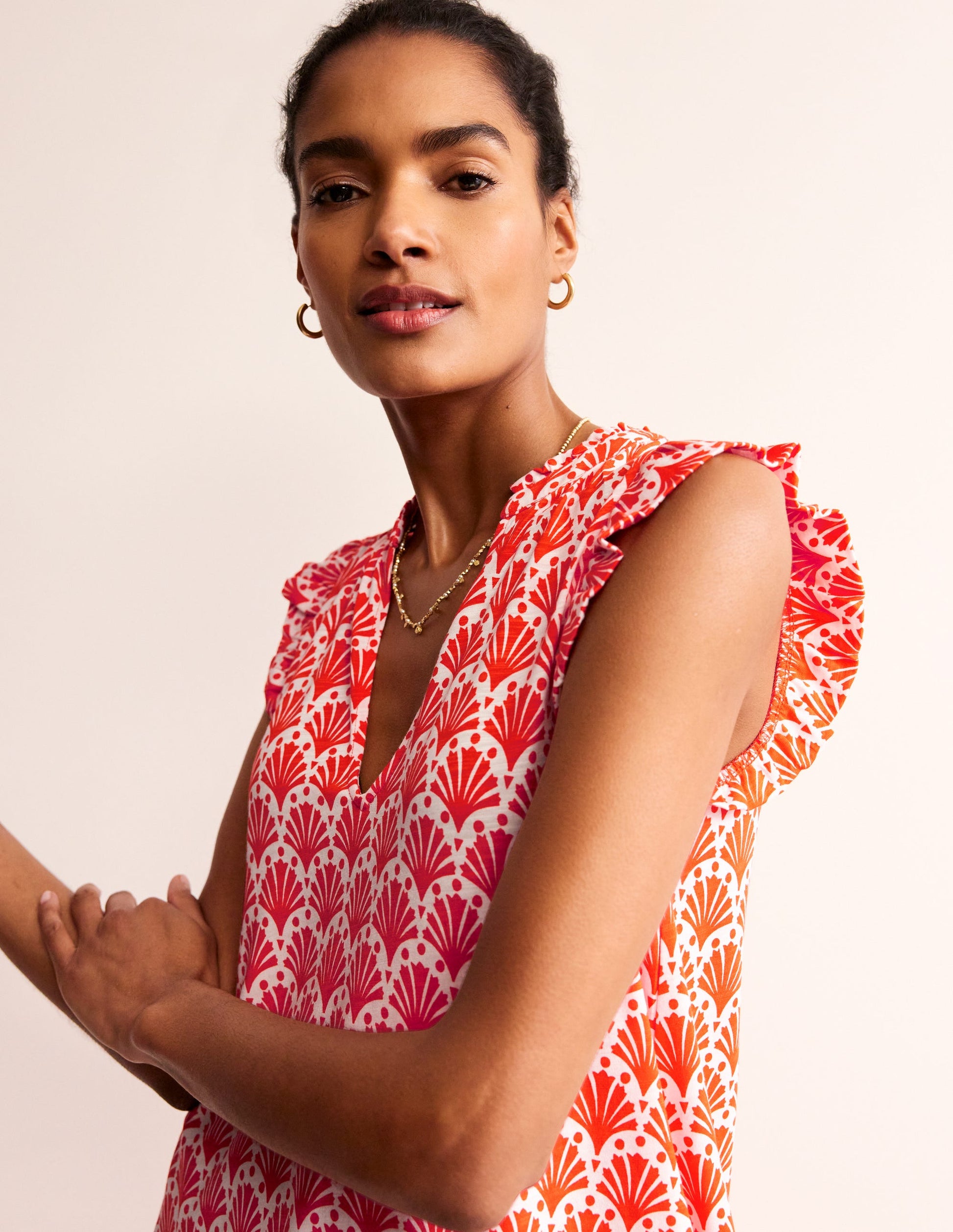 Daisy Jersey Short Tier Dress-Mandarin Orange, Shells-2